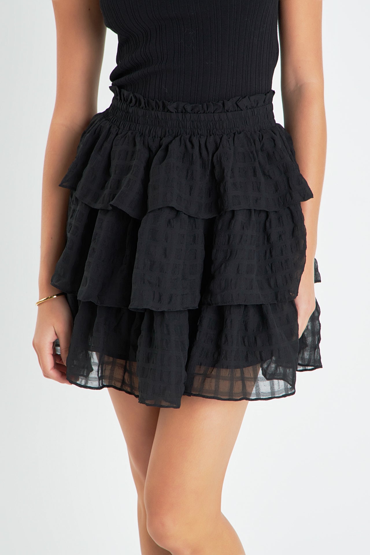 ENGLISH FACTORY - Gingham Chiffon Tiered Mini Skirt - SKIRTS available at Objectrare