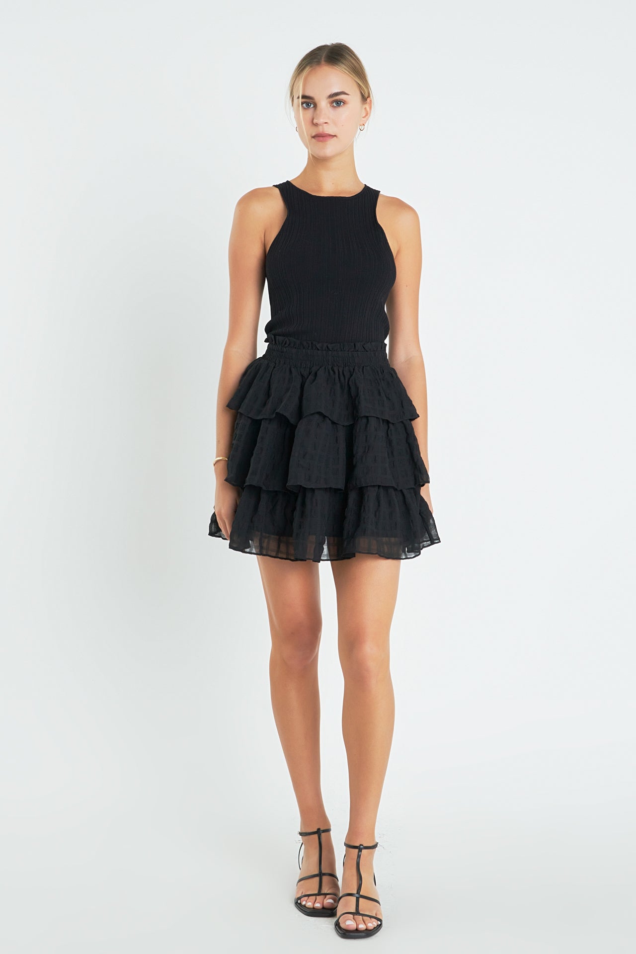 ENGLISH FACTORY - Gingham Chiffon Tiered Mini Skirt - SKIRTS available at Objectrare