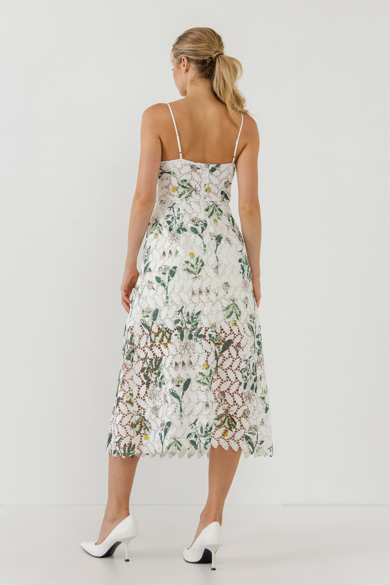 ENDLESS ROSE - Floral Printed Lace Midi Dress - DRESSES available at Objectrare