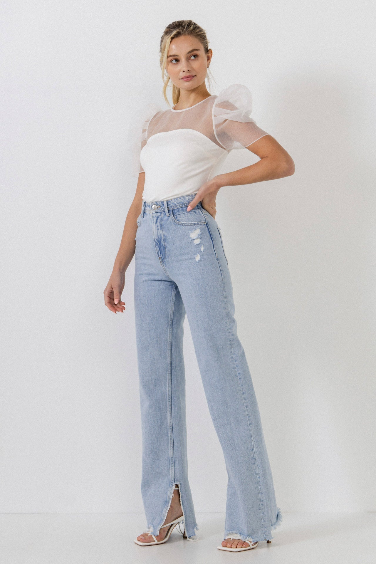 ENDLESS ROSE - Knit with Organza Mixed Media Top - TOPS available at Objectrare