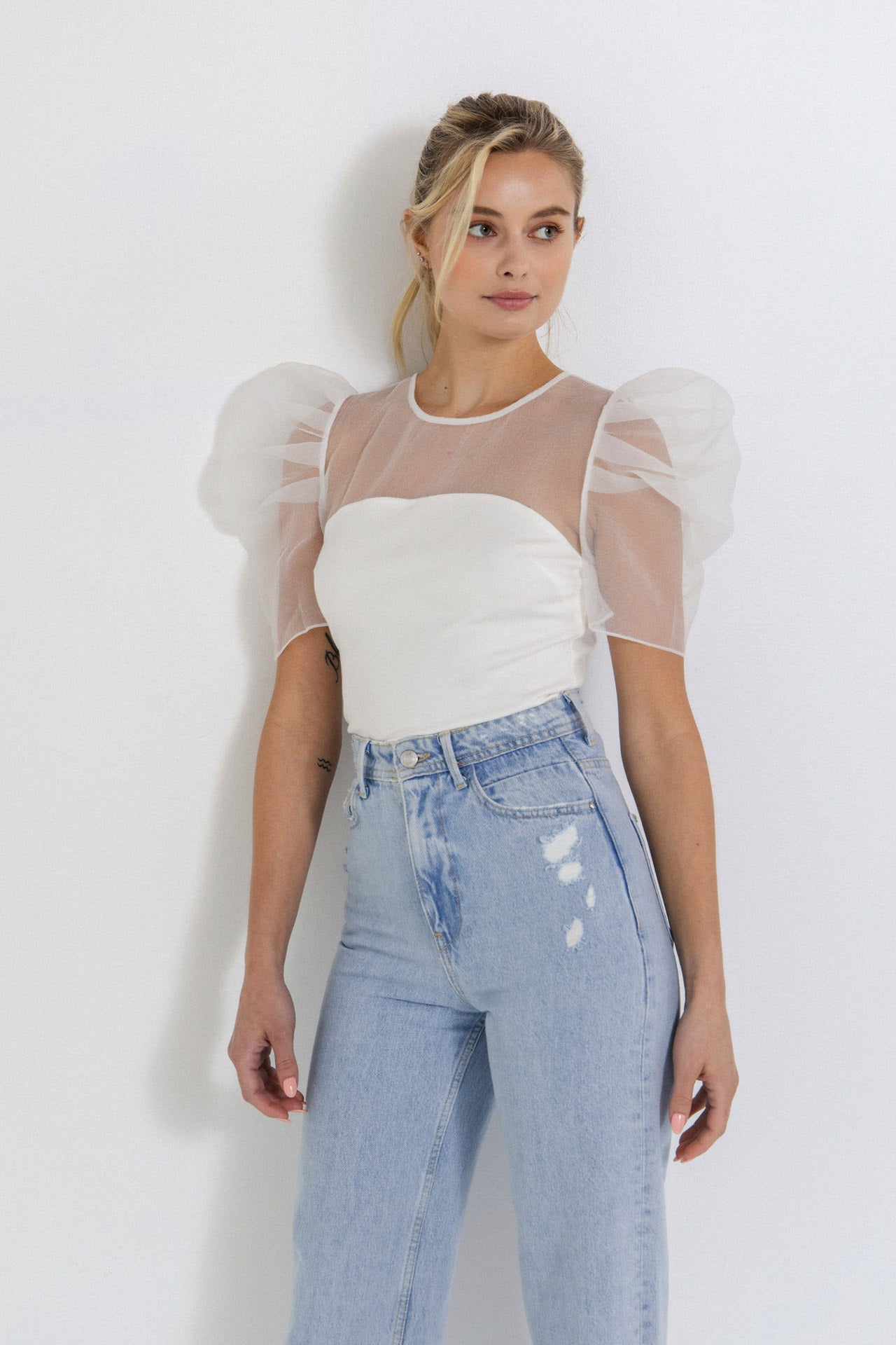 ENDLESS ROSE - Knit with Organza Mixed Media Top - TOPS available at Objectrare