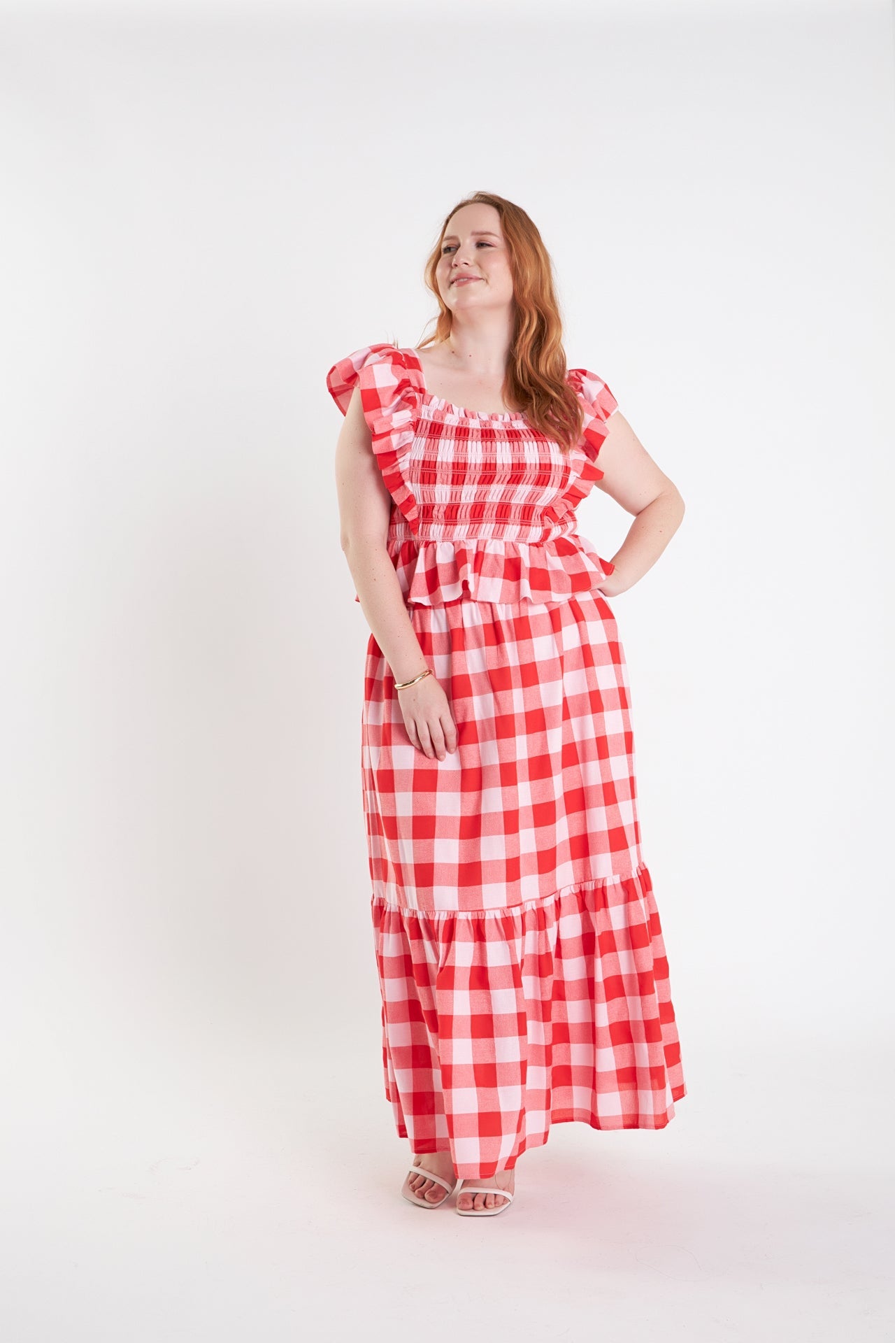 ENGLISH FACTORY - Plus Size Gingham Midi Skirt - SKIRTS available at Objectrare