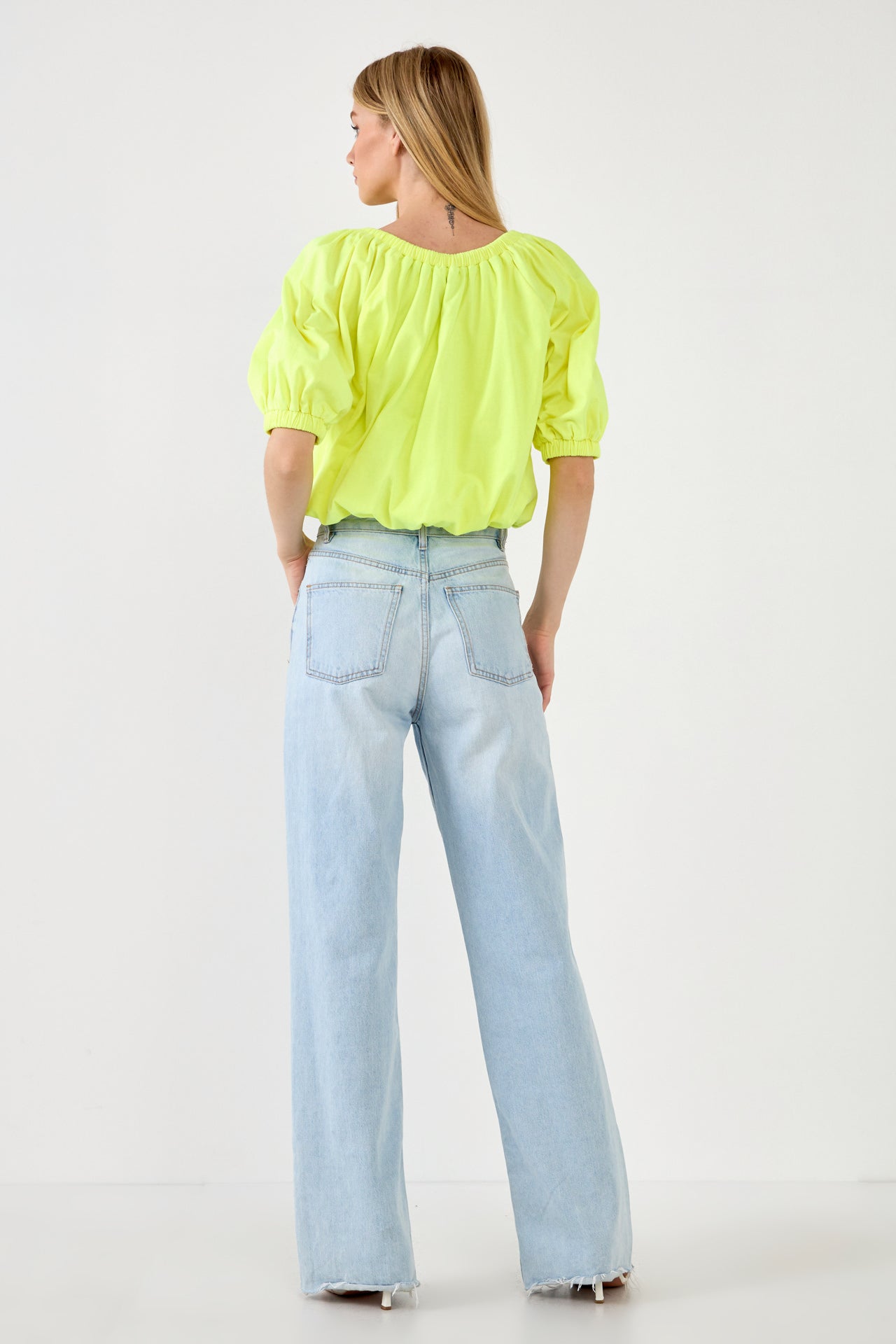 GREY LAB - Neon Color Elastic Detail Balloon Cropped Top - TOPS available at Objectrare