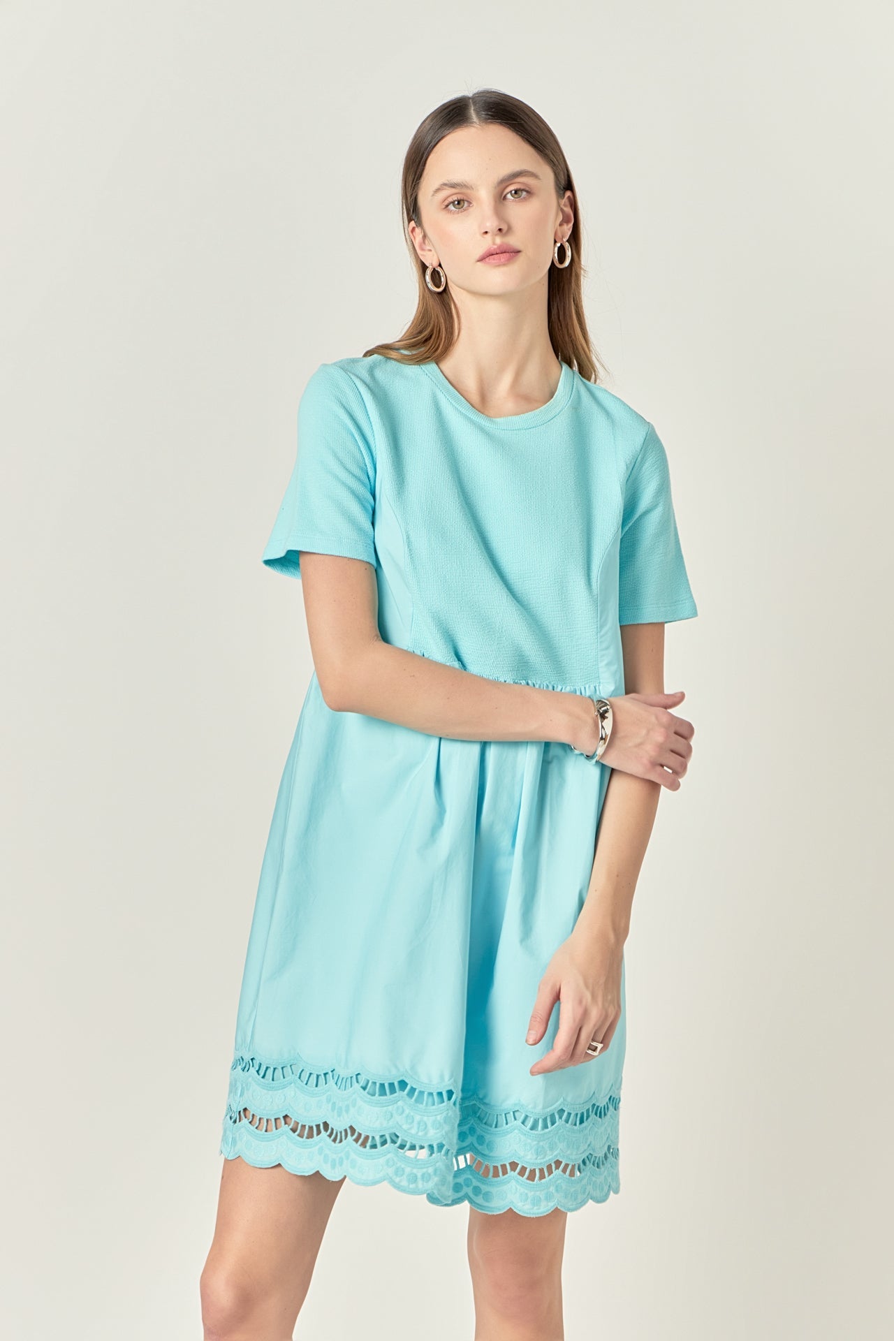 ENGLISH FACTORY - Mixed Media Scallop Lace Mini Dress - DRESSES available at Objectrare