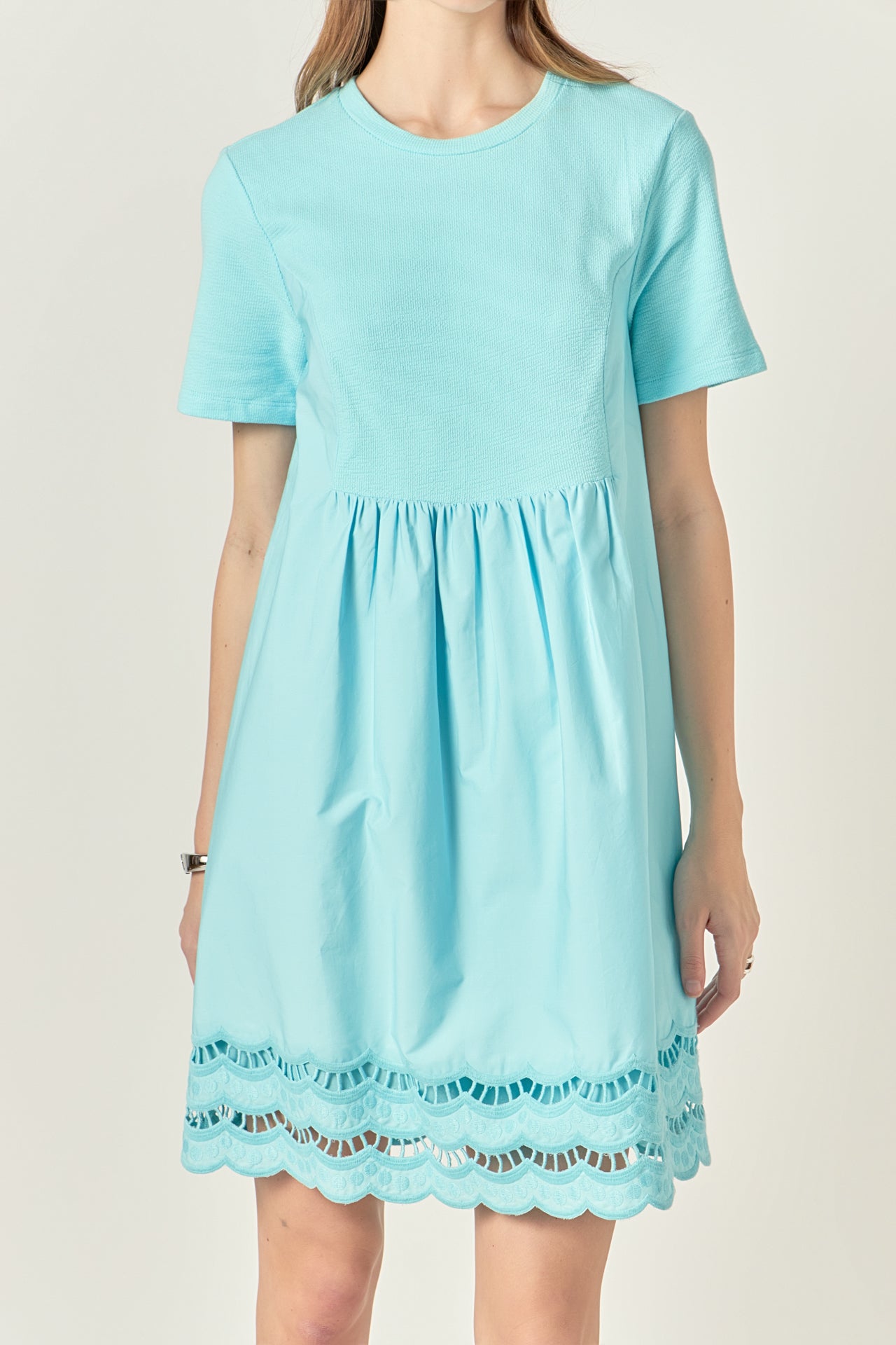 ENGLISH FACTORY - Mixed Media Scallop Lace Mini Dress - DRESSES available at Objectrare