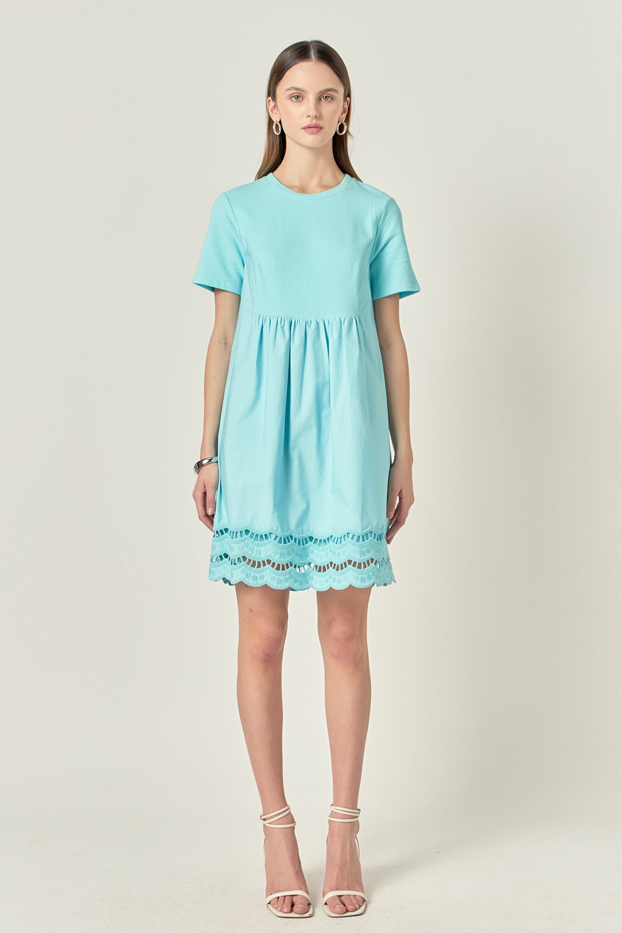ENGLISH FACTORY - Mixed Media Scallop Lace Mini Dress - DRESSES available at Objectrare
