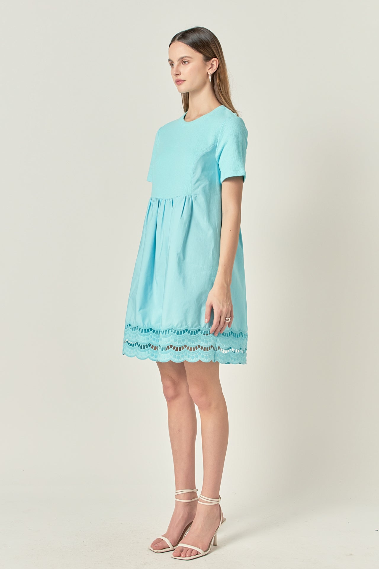 ENGLISH FACTORY - Mixed Media Scallop Lace Mini Dress - DRESSES available at Objectrare