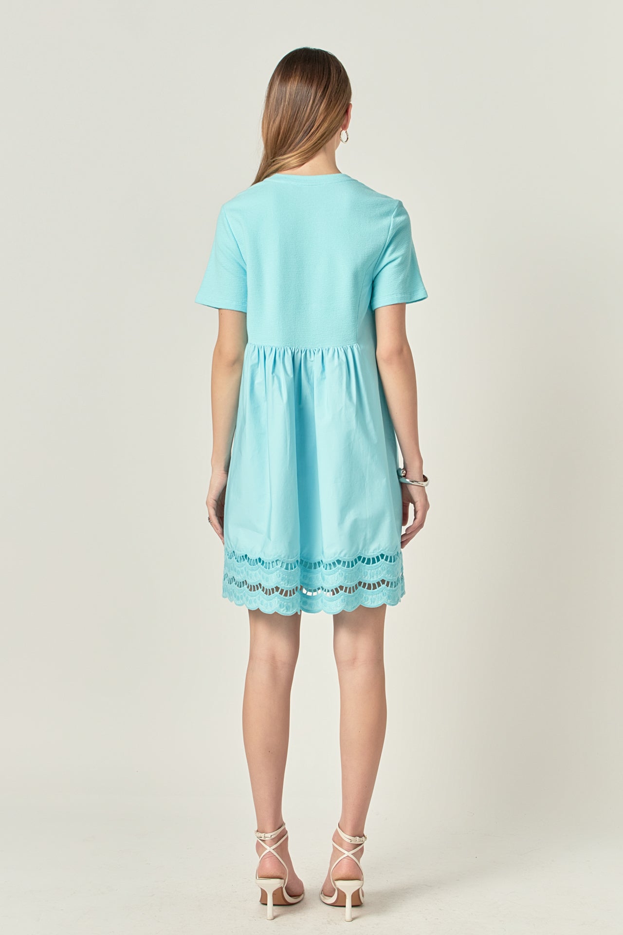ENGLISH FACTORY - Mixed Media Scallop Lace Mini Dress - DRESSES available at Objectrare