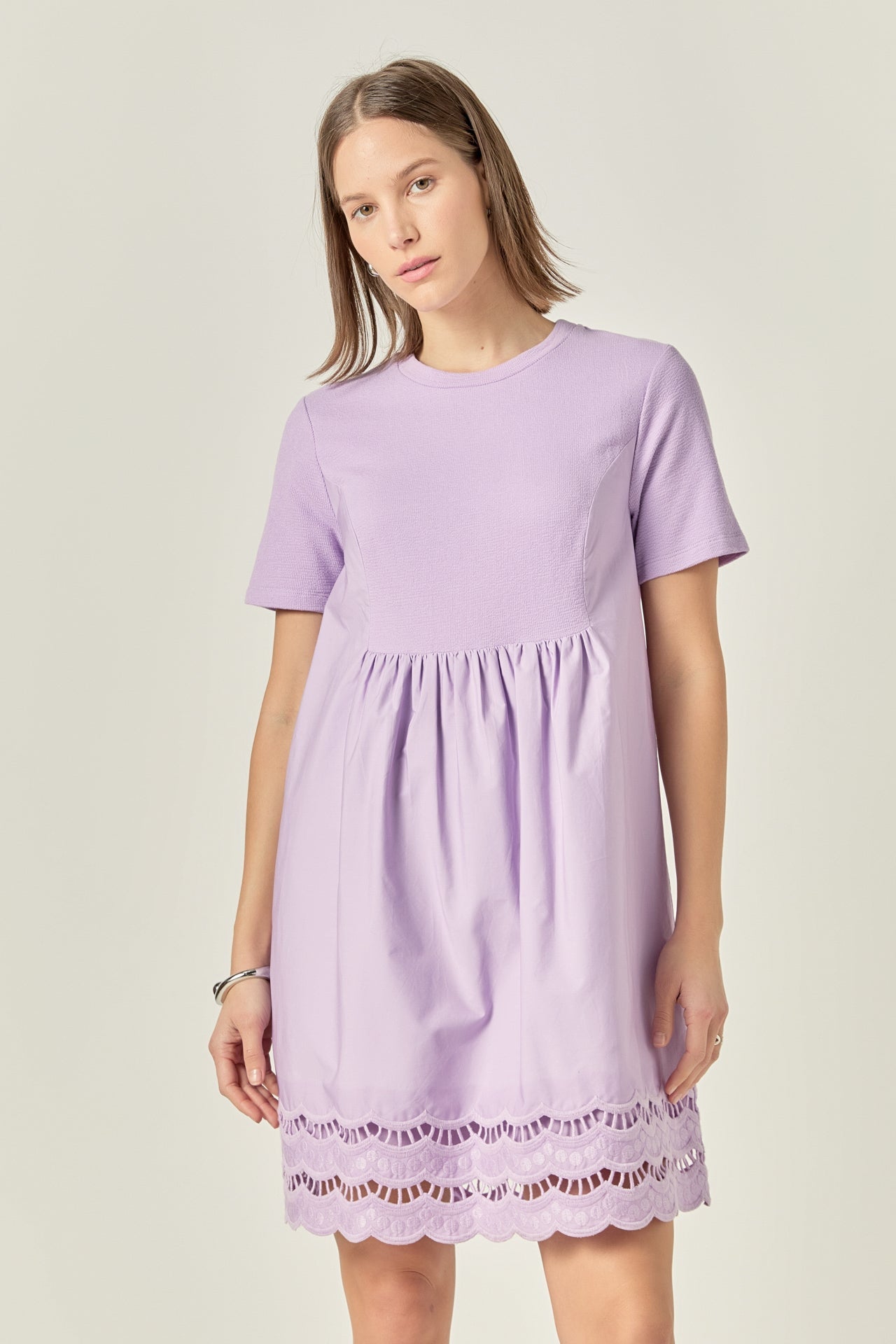 ENGLISH FACTORY - Mixed Media Scallop Lace Mini Dress - DRESSES available at Objectrare