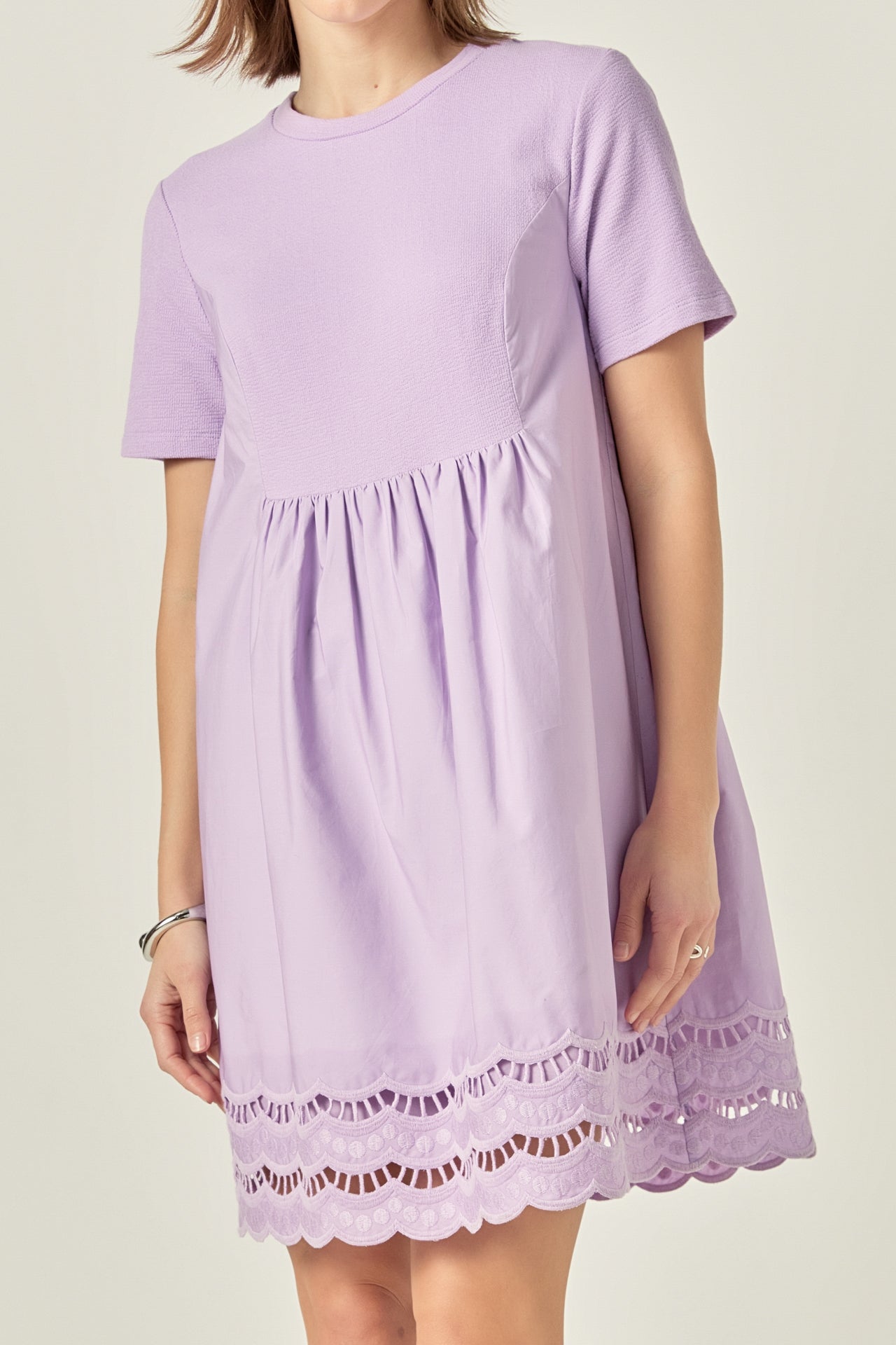 ENGLISH FACTORY - Mixed Media Scallop Lace Mini Dress - DRESSES available at Objectrare