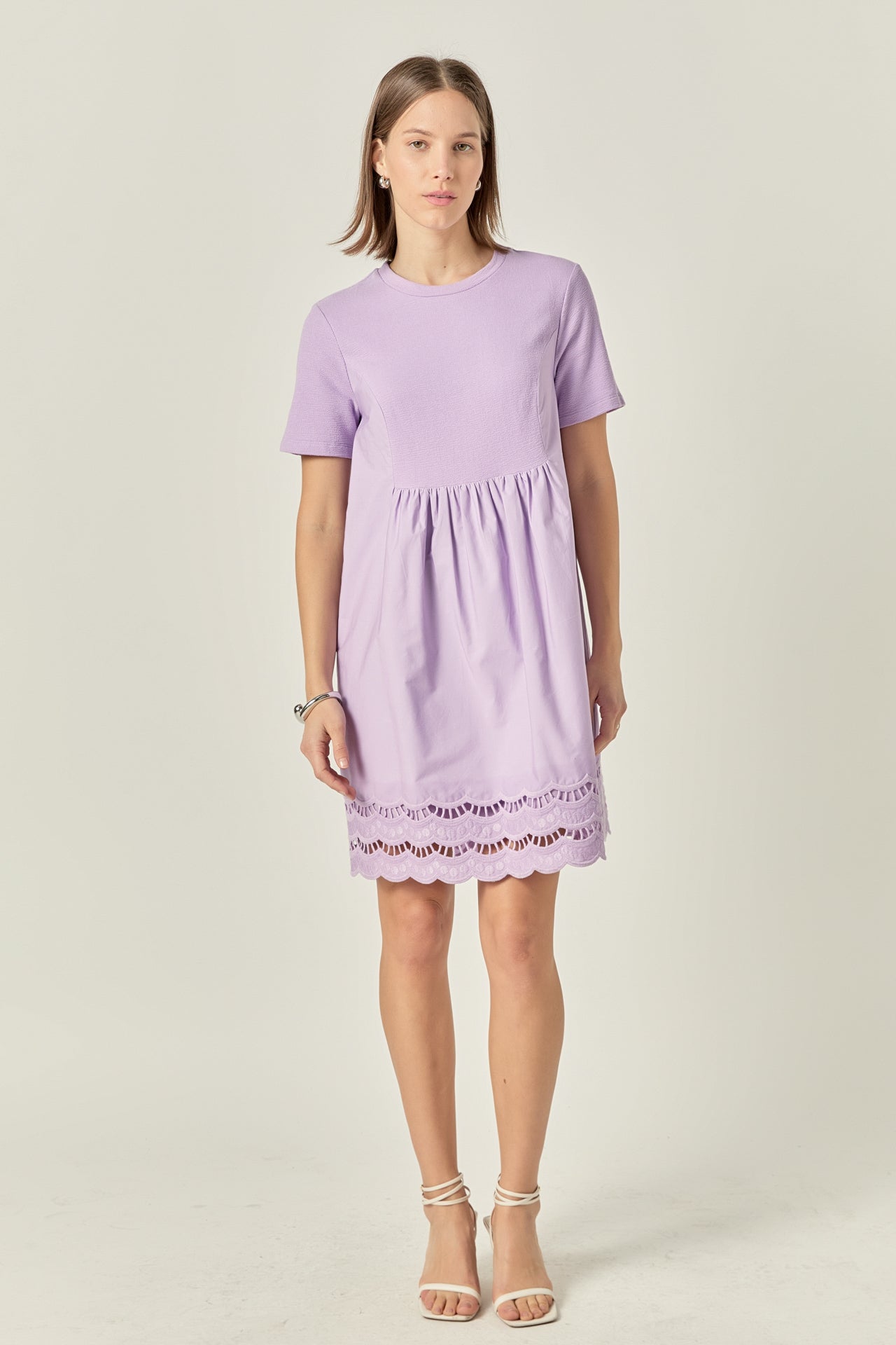 ENGLISH FACTORY - Mixed Media Scallop Lace Mini Dress - DRESSES available at Objectrare
