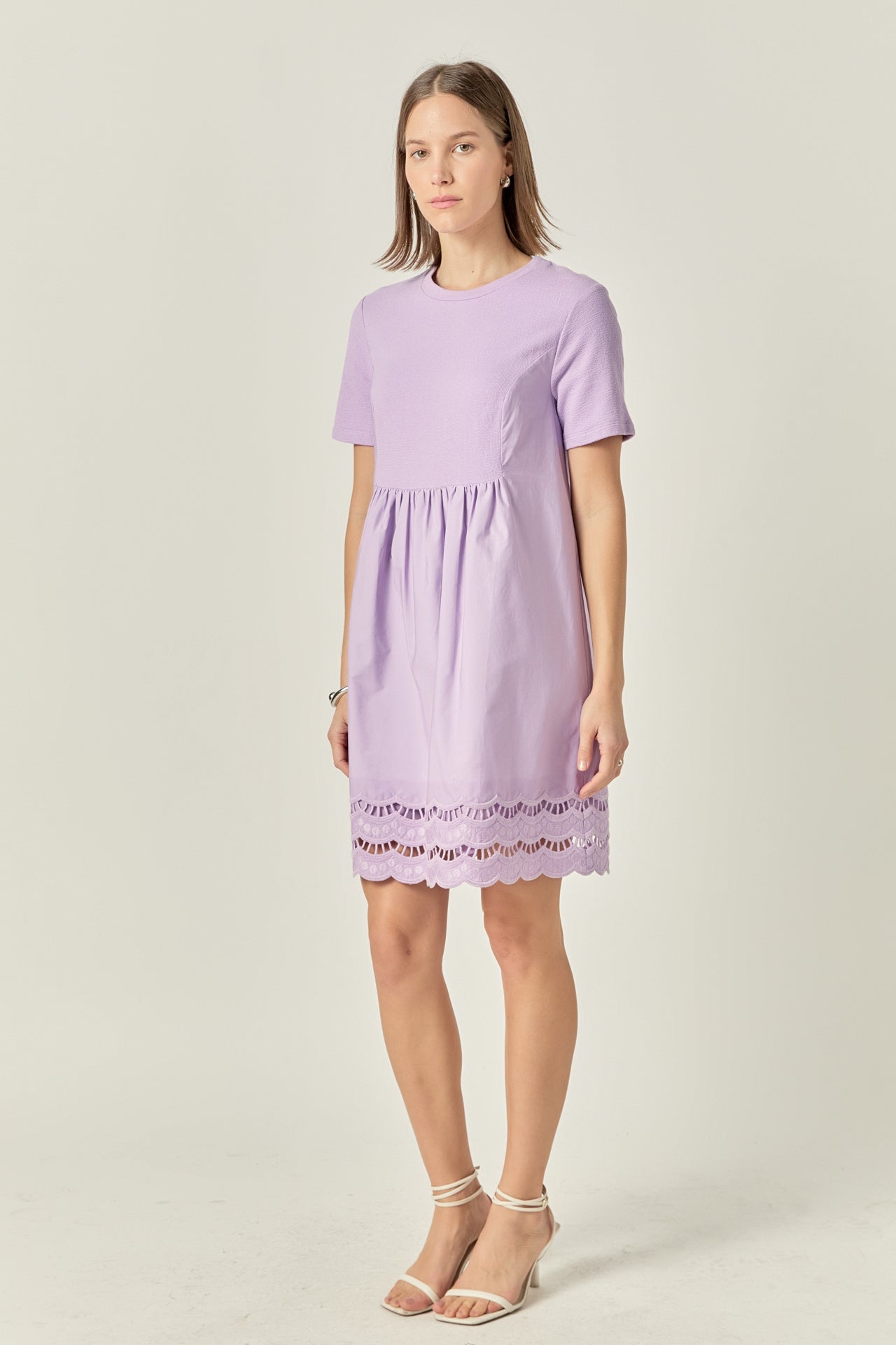 ENGLISH FACTORY - Mixed Media Scallop Lace Mini Dress - DRESSES available at Objectrare