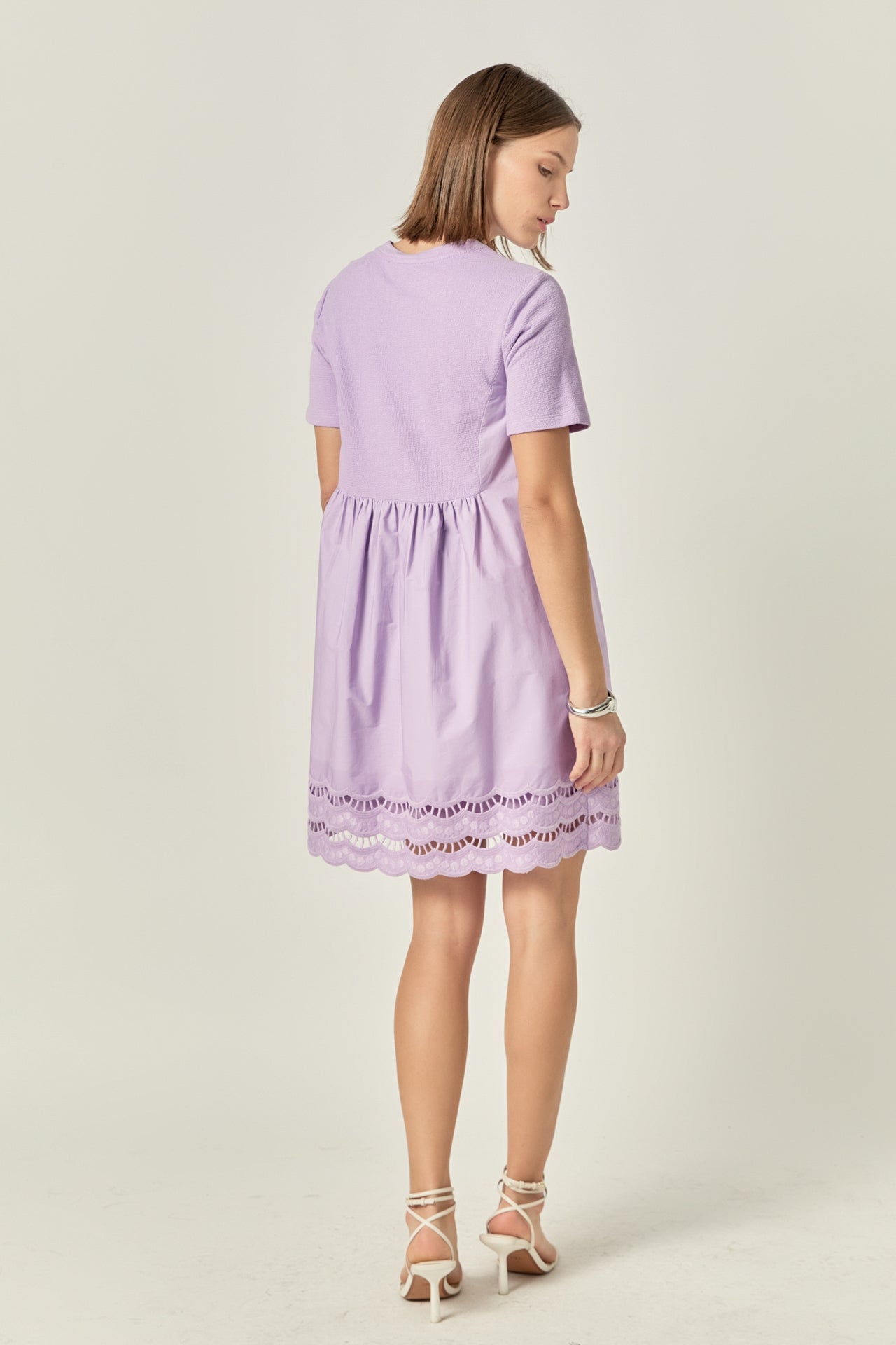 ENGLISH FACTORY - Mixed Media Scallop Lace Mini Dress - DRESSES available at Objectrare