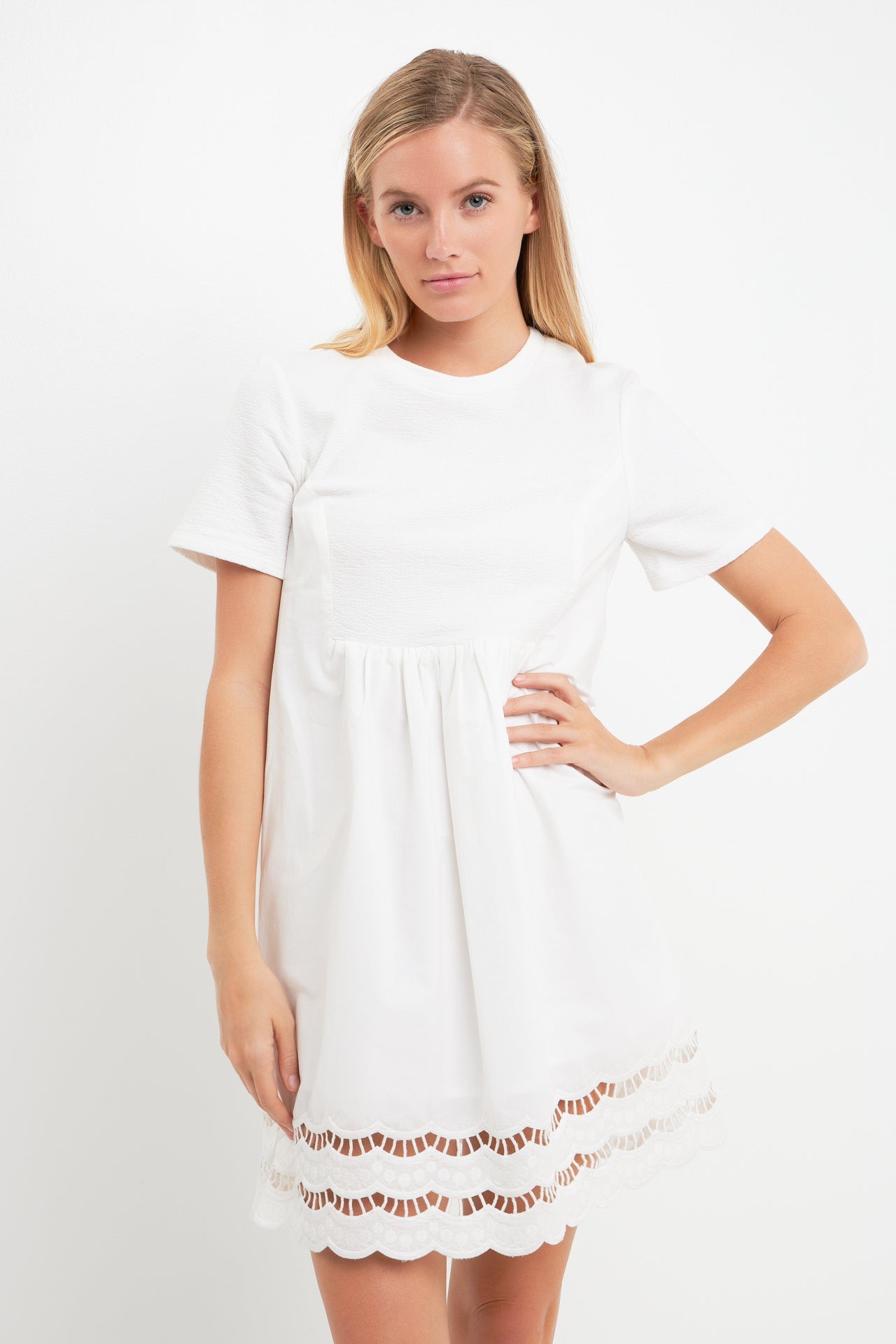ENGLISH FACTORY - Mixed Media Scallop Lace Mini Dress - DRESSES available at Objectrare