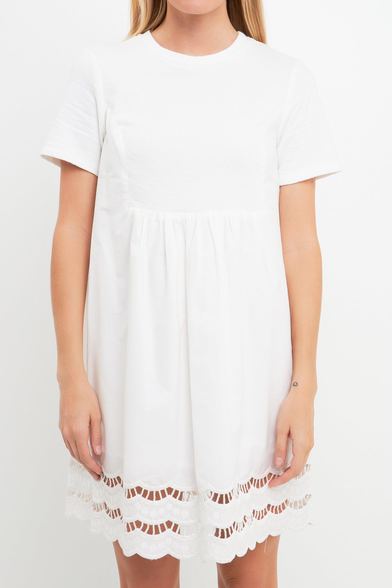 ENGLISH FACTORY - Mixed Media Scallop Lace Mini Dress - DRESSES available at Objectrare