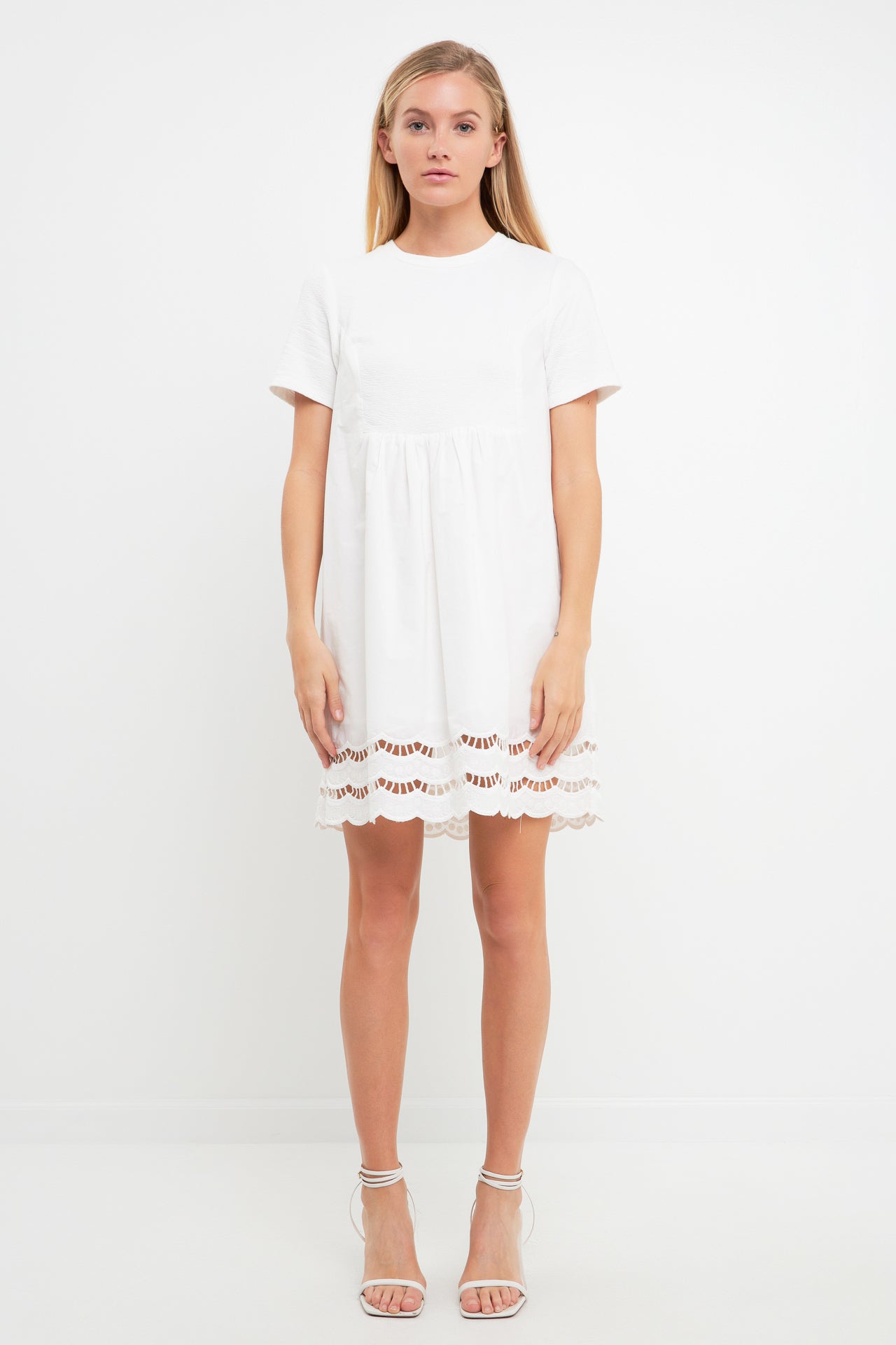 ENGLISH FACTORY - Mixed Media Scallop Lace Mini Dress - DRESSES available at Objectrare