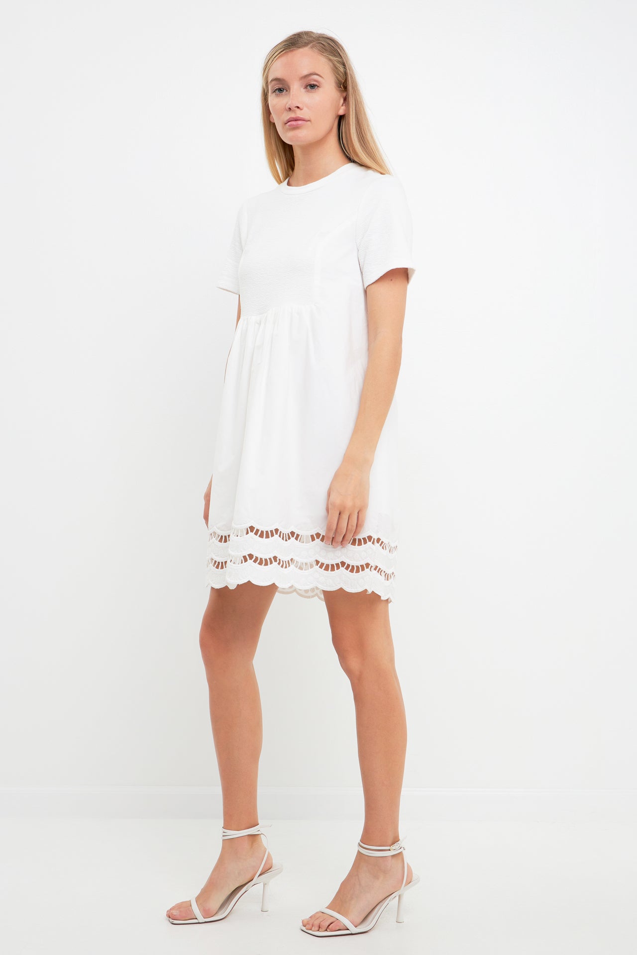 ENGLISH FACTORY - Mixed Media Scallop Lace Mini Dress - DRESSES available at Objectrare