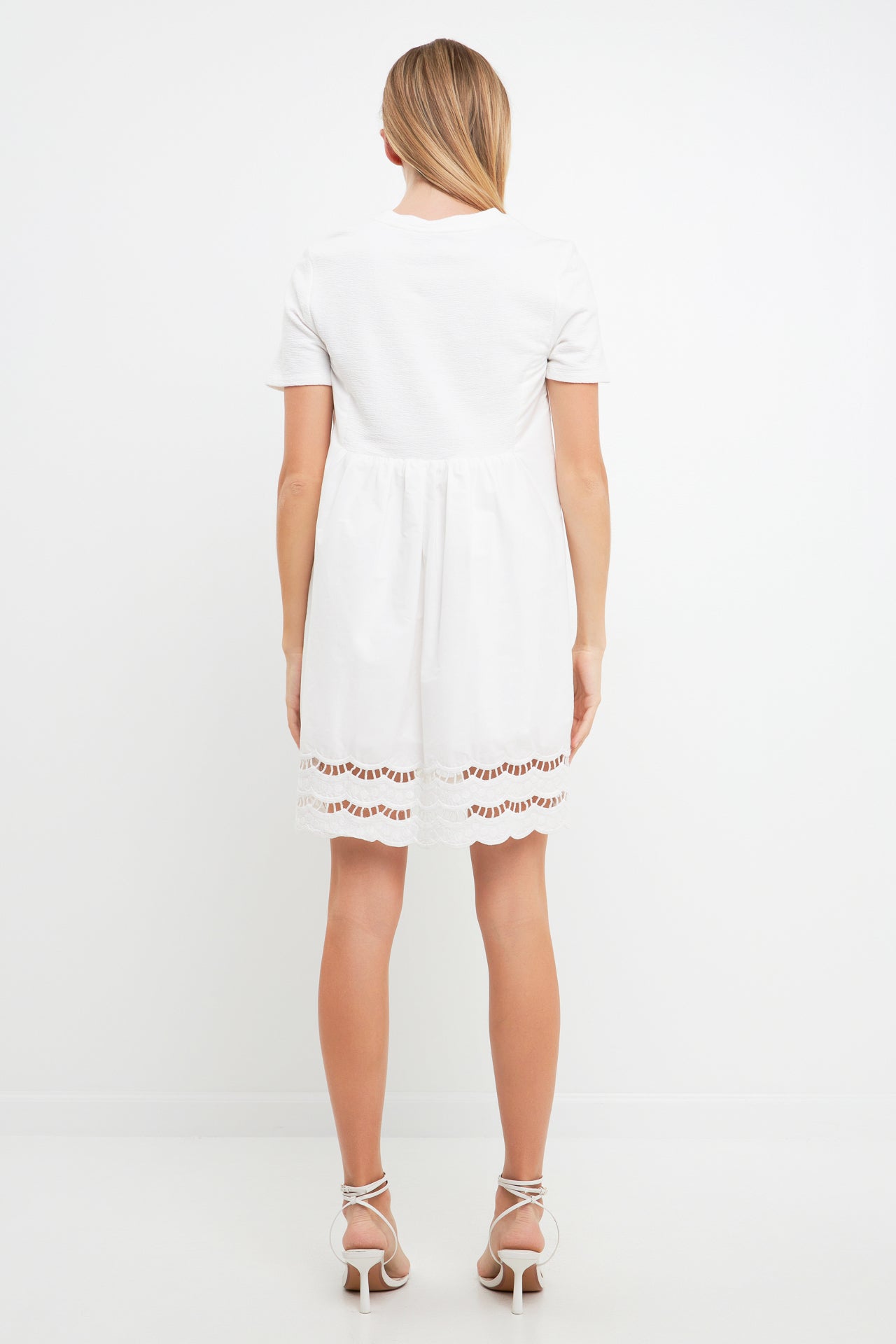 ENGLISH FACTORY - Mixed Media Scallop Lace Mini Dress - DRESSES available at Objectrare