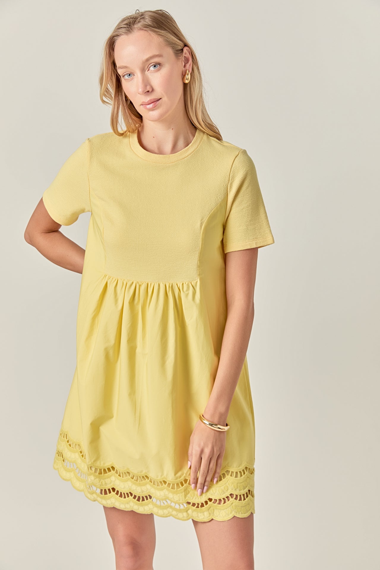 ENGLISH FACTORY - Mixed Media Scallop Lace Mini Dress - DRESSES available at Objectrare