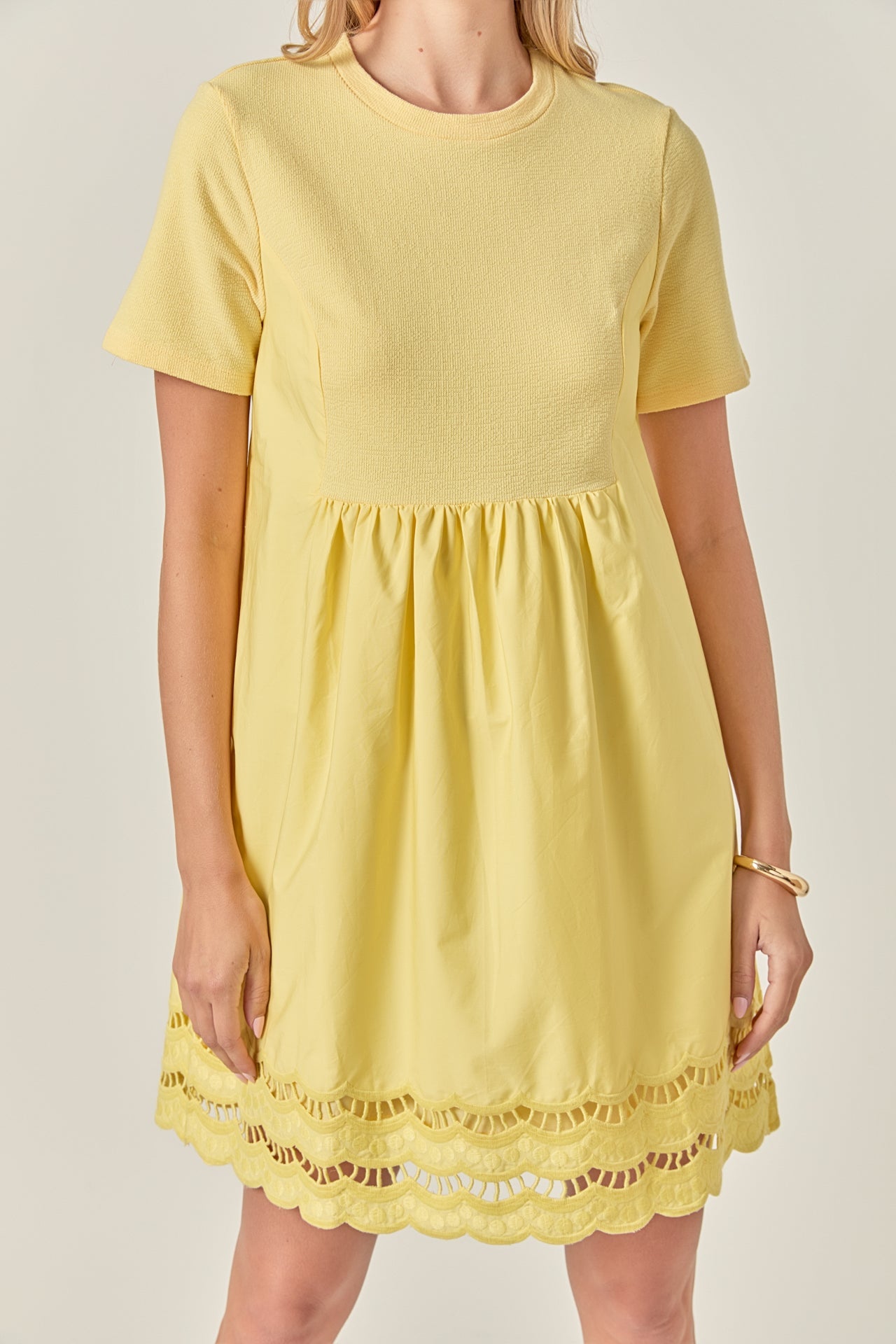 ENGLISH FACTORY - Mixed Media Scallop Lace Mini Dress - DRESSES available at Objectrare