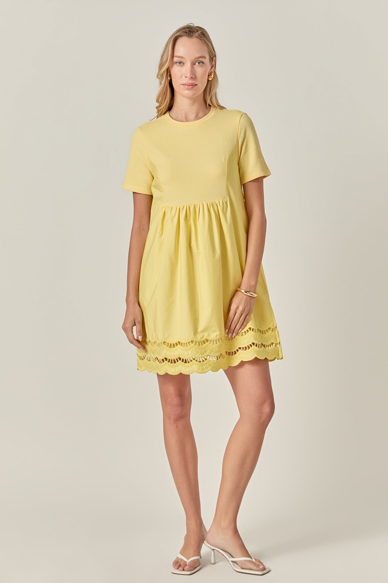 ENGLISH FACTORY - Mixed Media Scallop Lace Mini Dress - DRESSES available at Objectrare