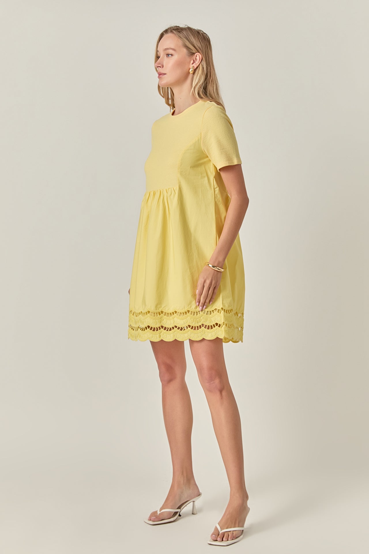 ENGLISH FACTORY - Mixed Media Scallop Lace Mini Dress - DRESSES available at Objectrare