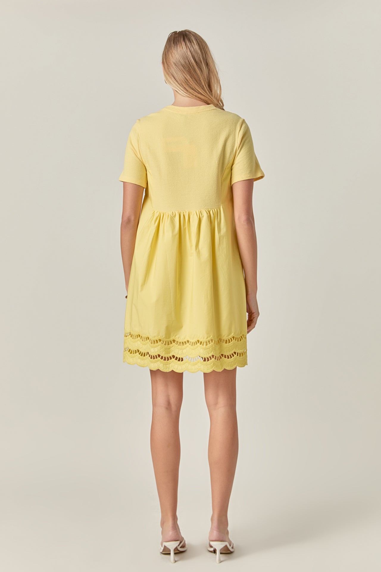 ENGLISH FACTORY - Mixed Media Scallop Lace Mini Dress - DRESSES available at Objectrare
