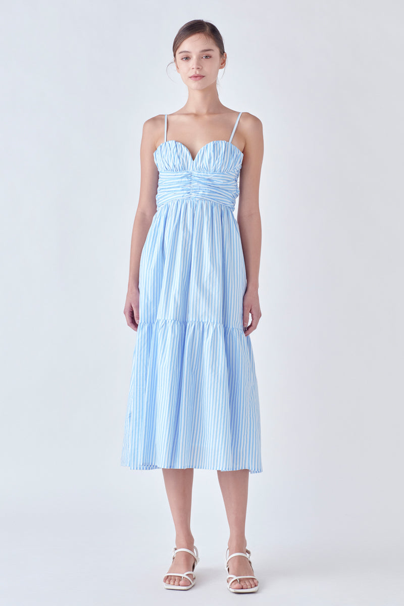 ENGLISH FACTORY - Stripe Shirred Detail Midi Dress - DRESSES available at Objectrare