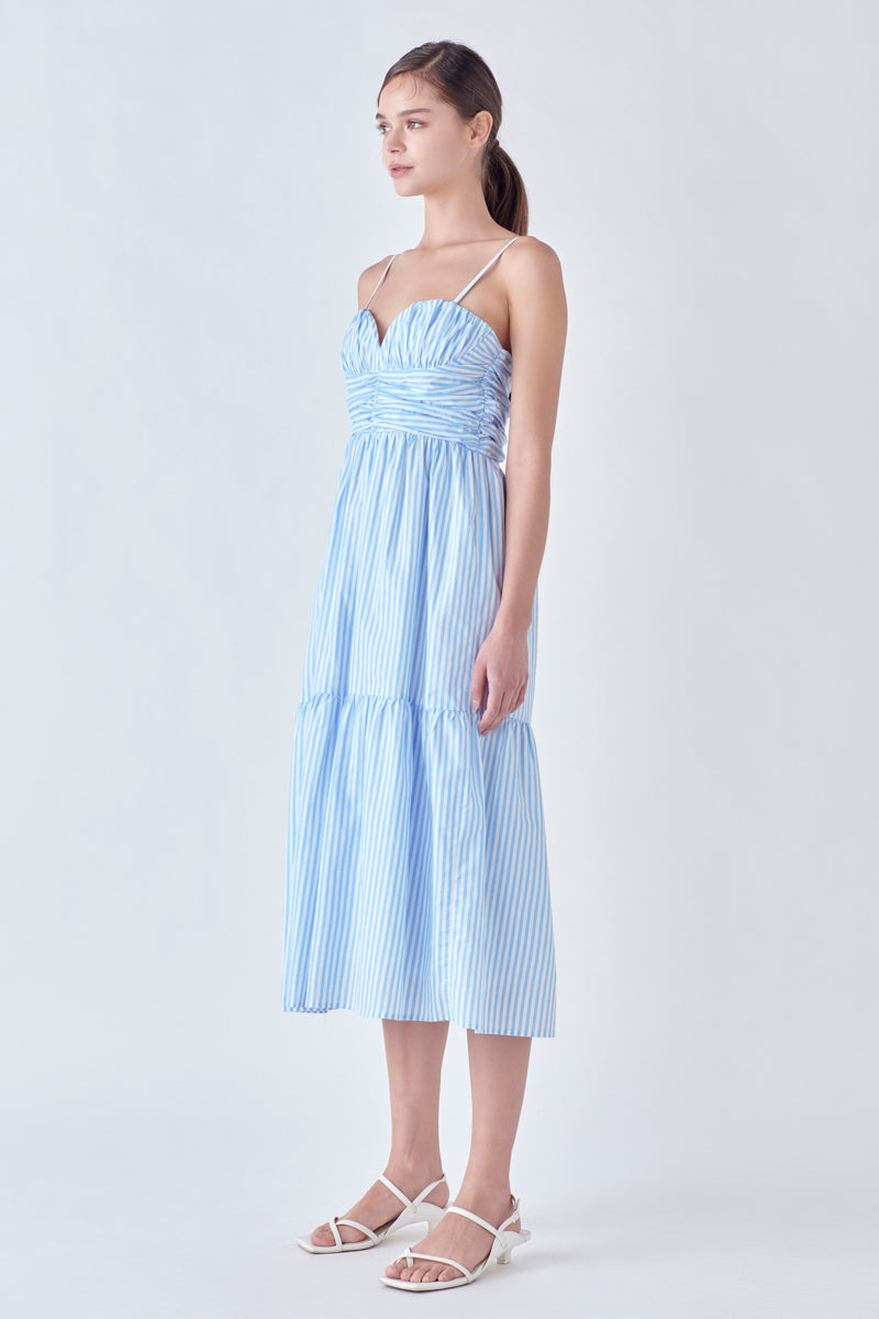 ENGLISH FACTORY - Stripe Shirred Detail Midi Dress - DRESSES available at Objectrare