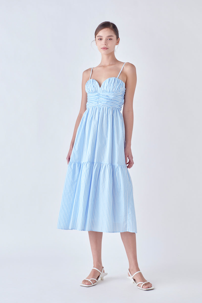 ENGLISH FACTORY - Stripe Shirred Detail Midi Dress - DRESSES available at Objectrare