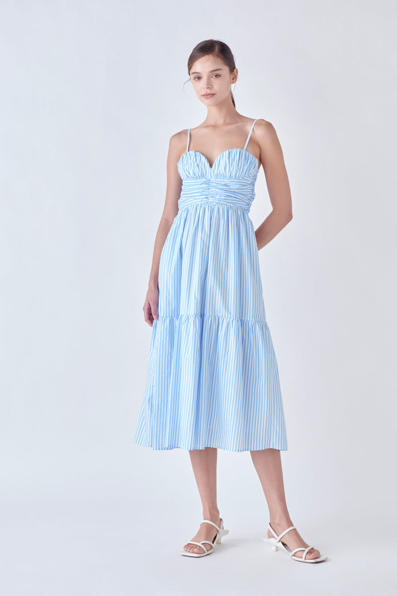ENGLISH FACTORY - Stripe Shirred Detail Midi Dress - DRESSES available at Objectrare