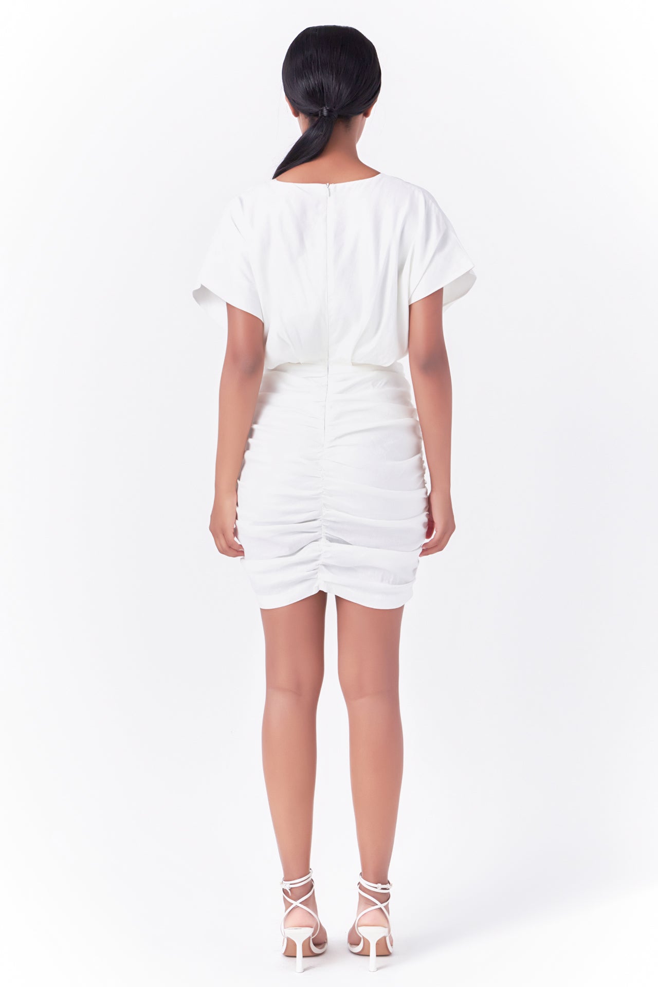 ENDLESS ROSE - Stretch Linen Shirred Mini Dress - DRESSES available at Objectrare