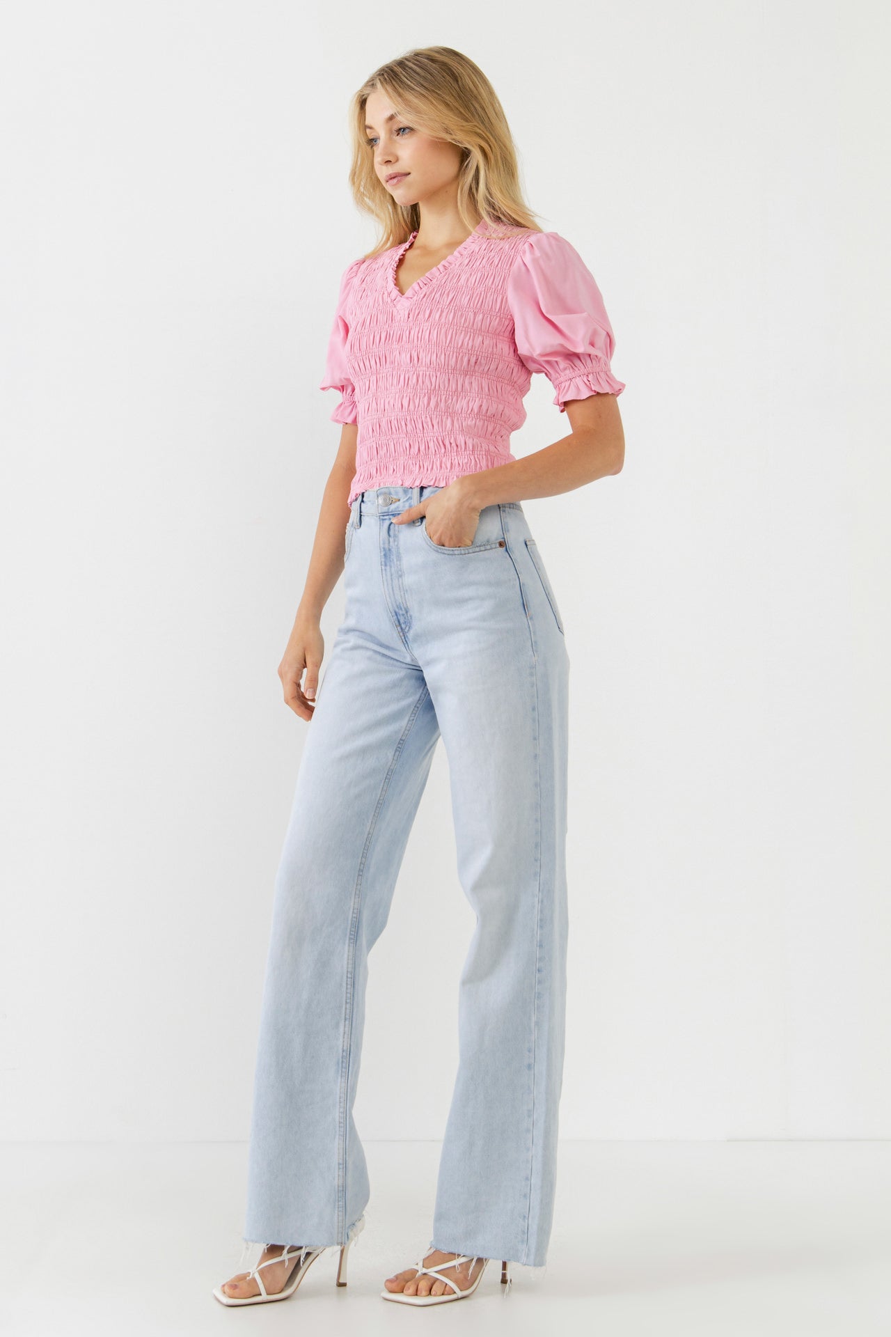 V-neckline Smocked Top