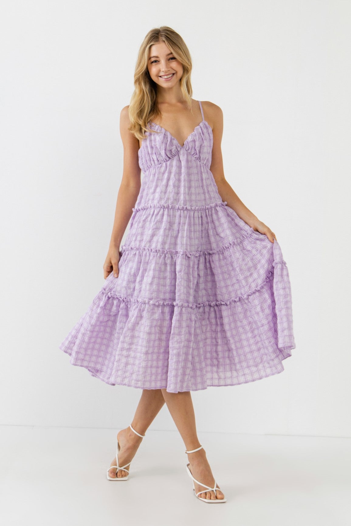 FREE THE ROSES - Check Print Gauze Midi Dress - DRESSES available at Objectrare