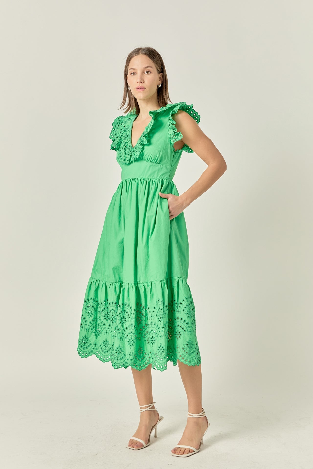 ENGLISH FACTORY - Eyelet Scallop Detail Midi Dress - DRESSES available at Objectrare