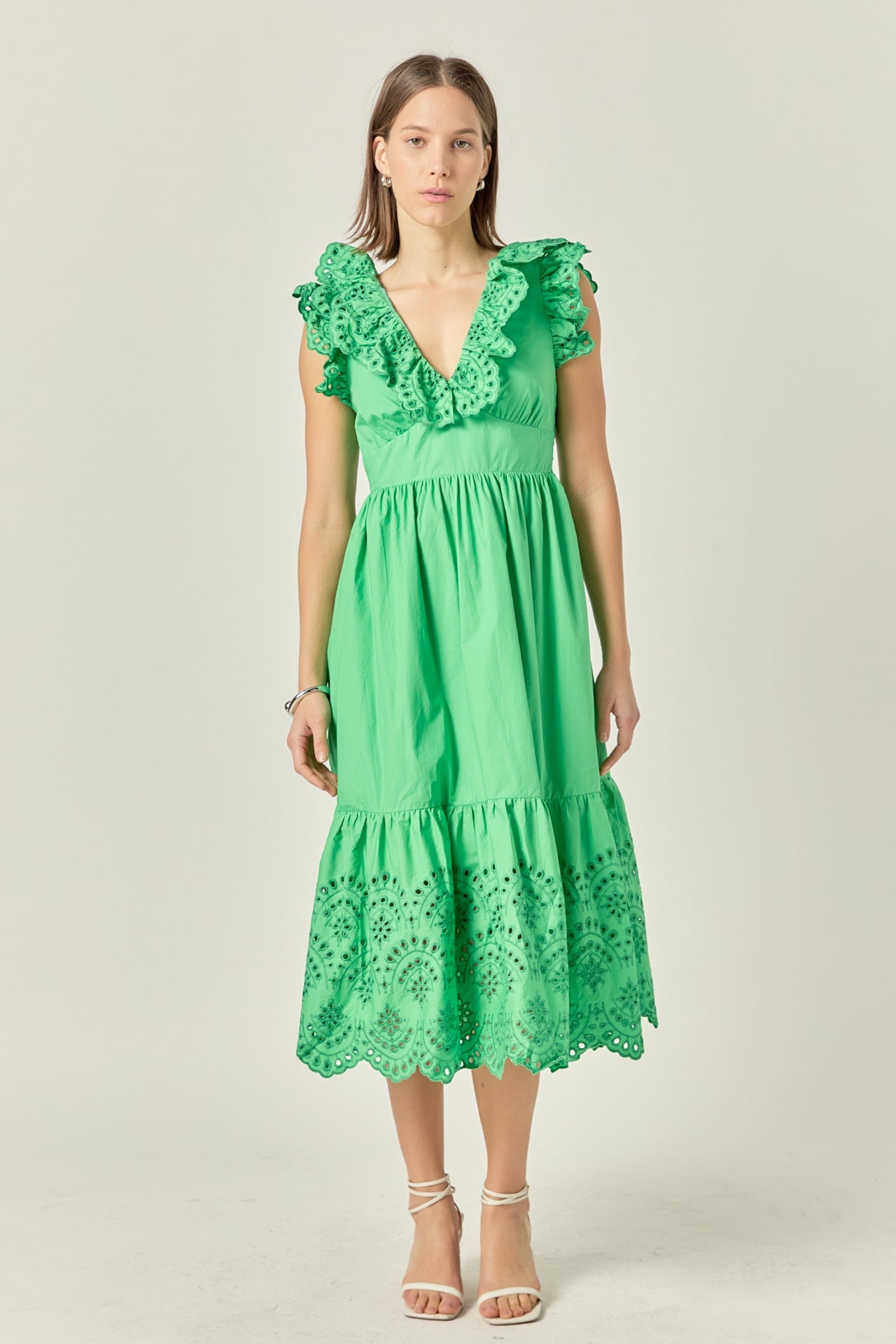 ENGLISH FACTORY - Eyelet Scallop Detail Midi Dress - DRESSES available at Objectrare