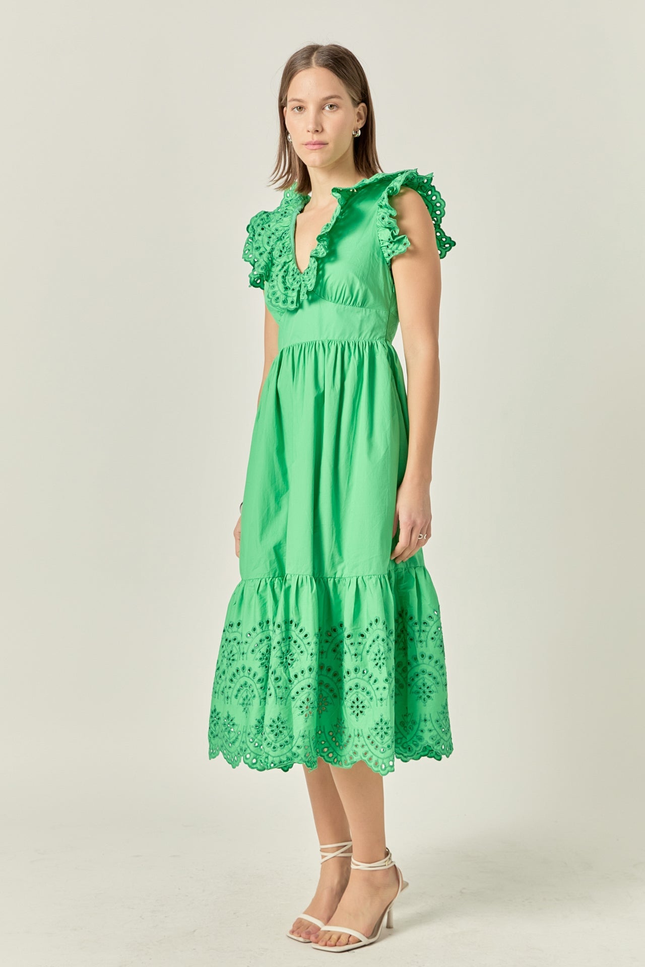 ENGLISH FACTORY - Eyelet Scallop Detail Midi Dress - DRESSES available at Objectrare
