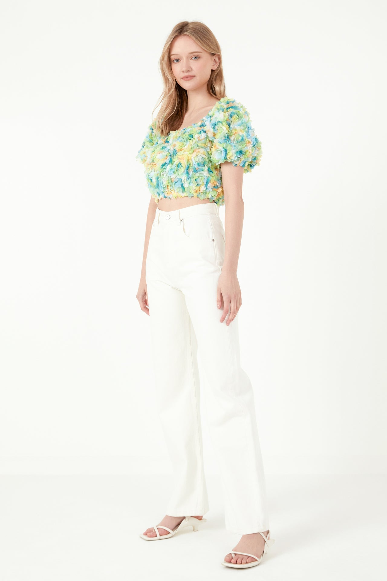 FREE THE ROSES - Multi Color embellishment Cropped Top - TOPS available at Objectrare