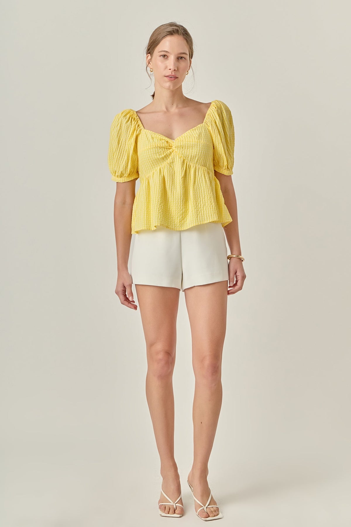 Check Print Puff Sleeve Top