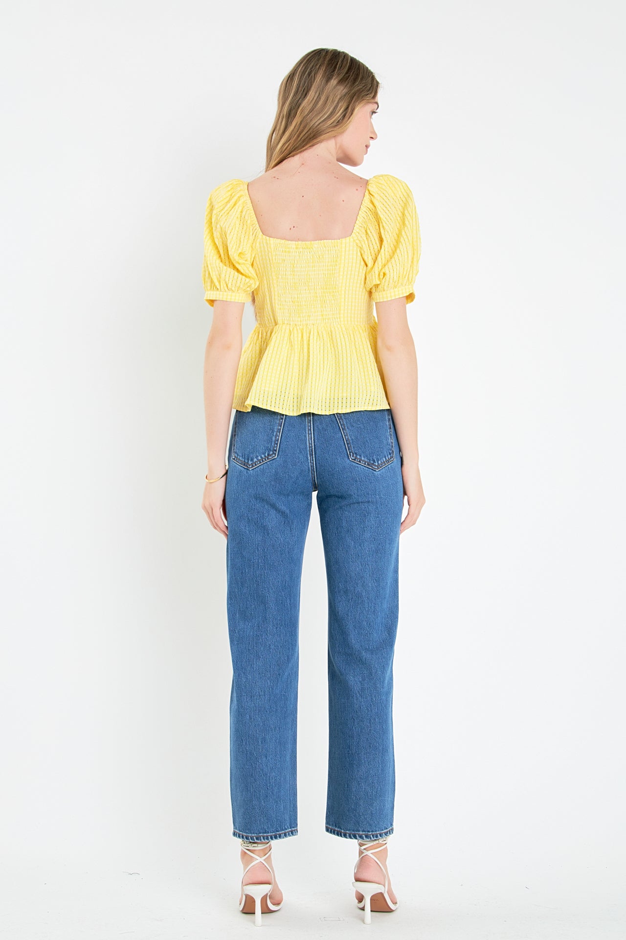 ENGLISH FACTORY - Check Print Puff Sleeve Top - TOPS available at Objectrare