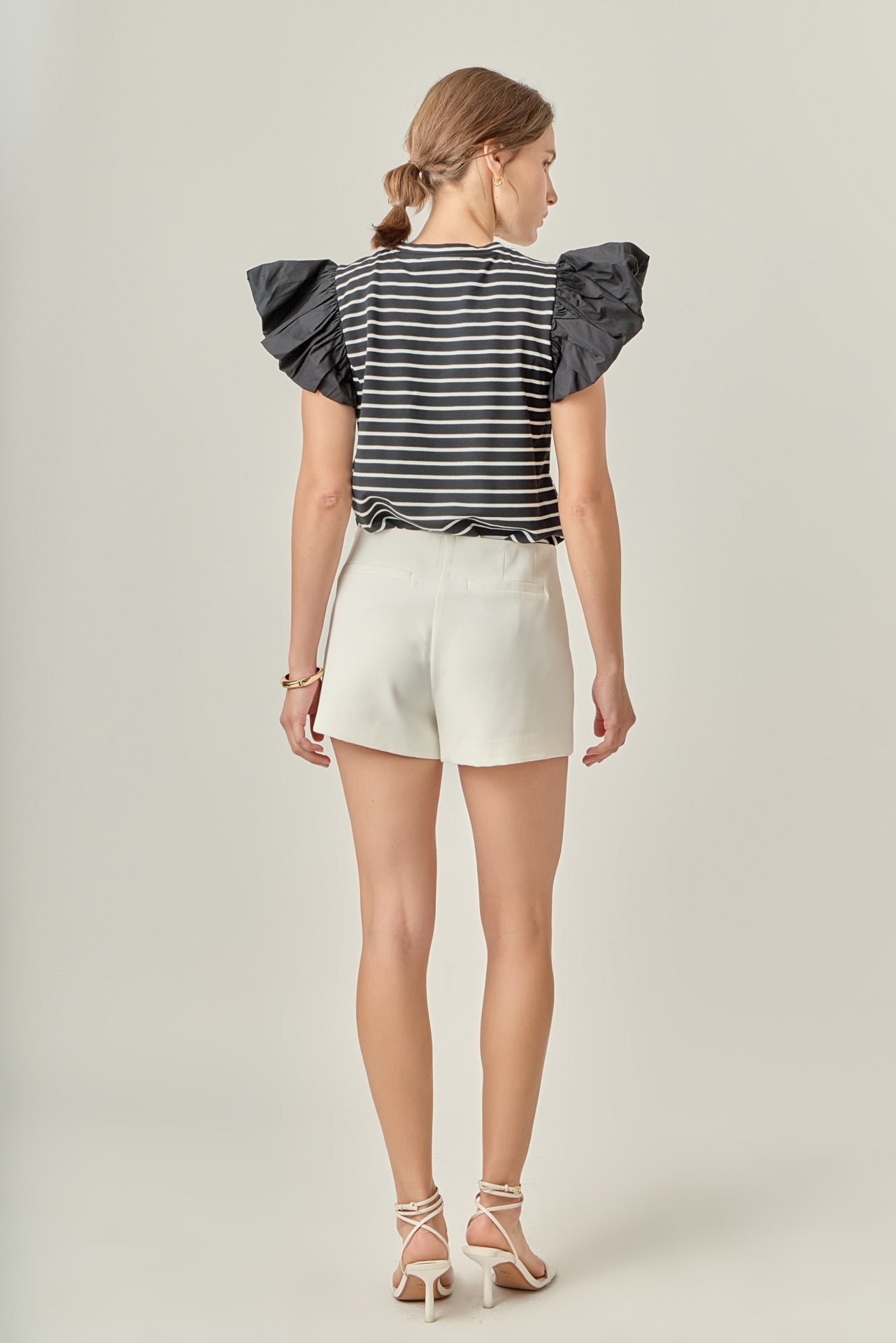 ENGLISH FACTORY - Stripe Knit with Poplin Puff Sleeve Top - TOPS available at Objectrare