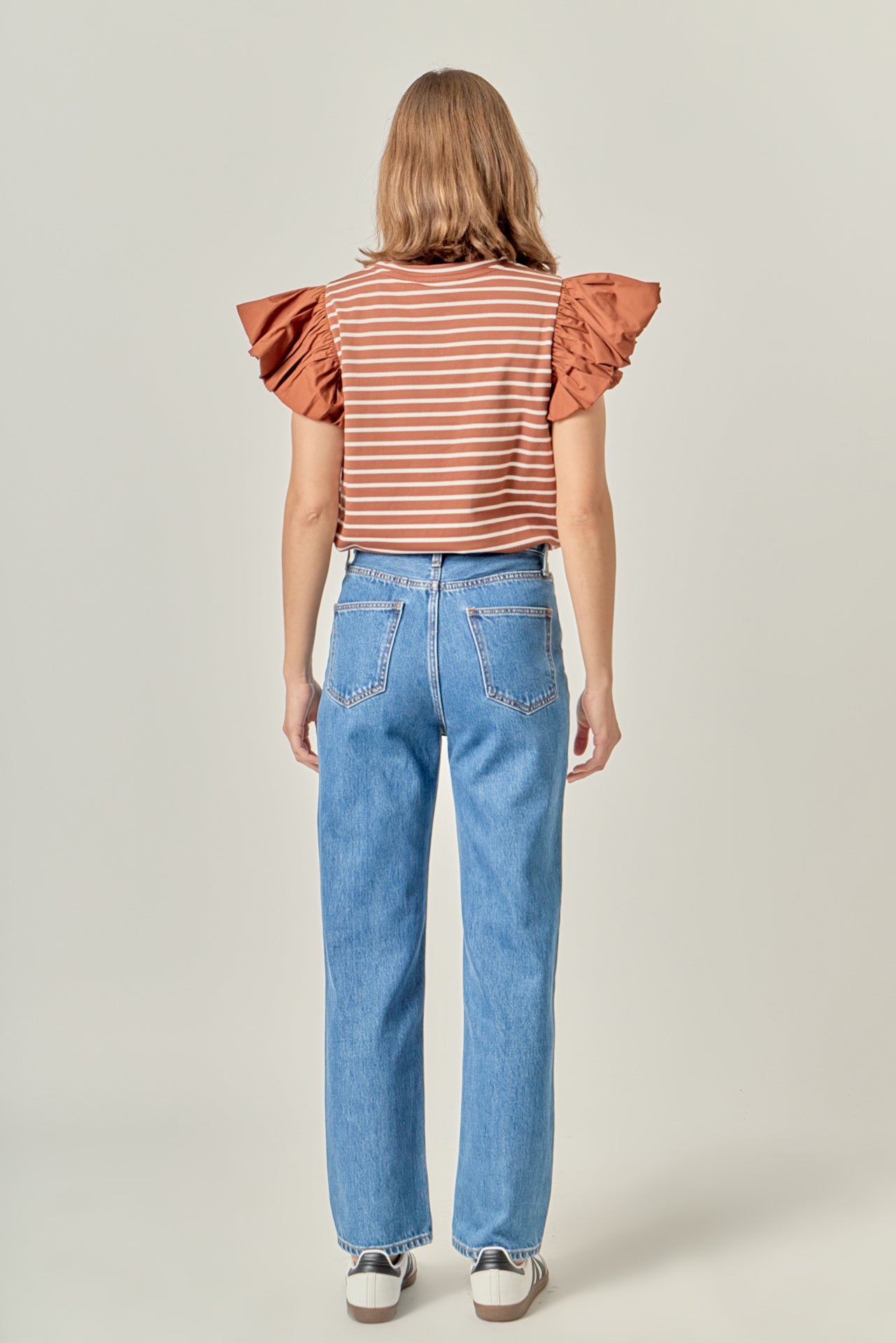 ENGLISH FACTORY - Stripe Knit with Poplin Puff Sleeve Top - TOPS available at Objectrare