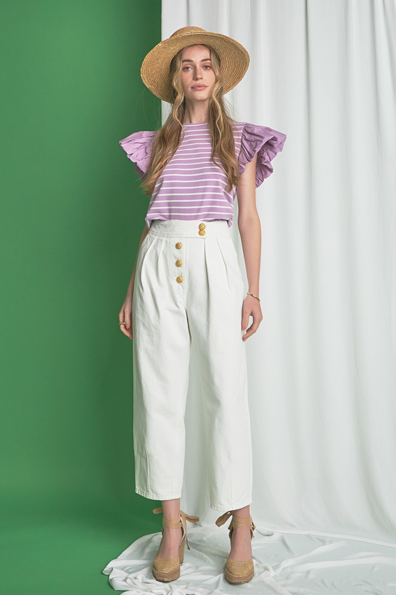 ENGLISH FACTORY - Striped Knit with Poplin Puff Sleeve Top - TOPS available at Objectrare