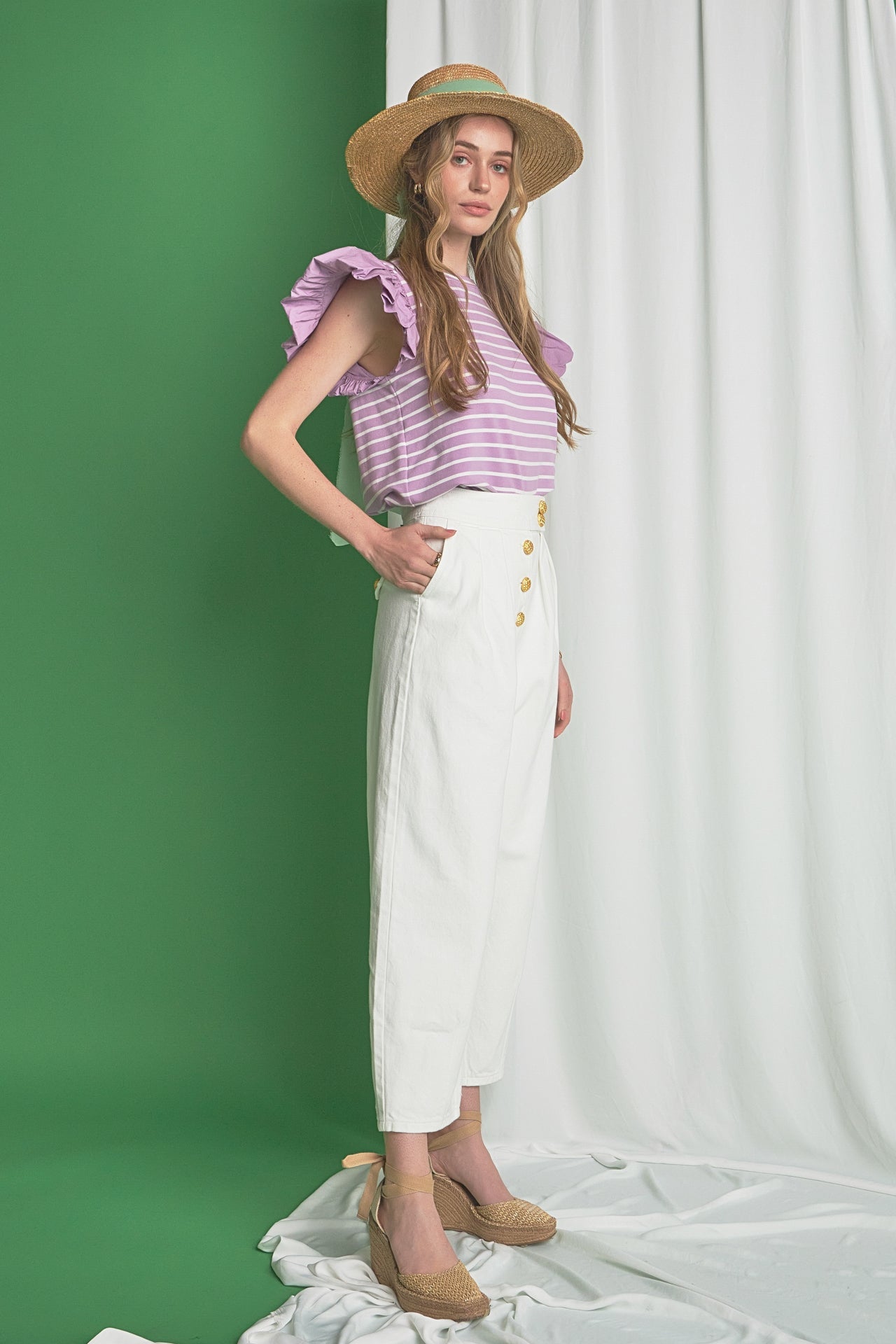 ENGLISH FACTORY - Striped Knit with Poplin Puff Sleeve Top - TOPS available at Objectrare
