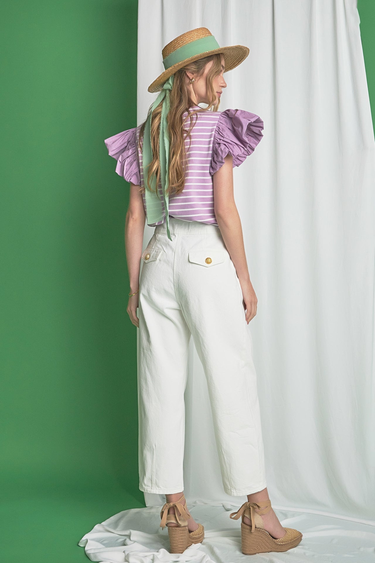 ENGLISH FACTORY - Striped Knit with Poplin Puff Sleeve Top - TOPS available at Objectrare
