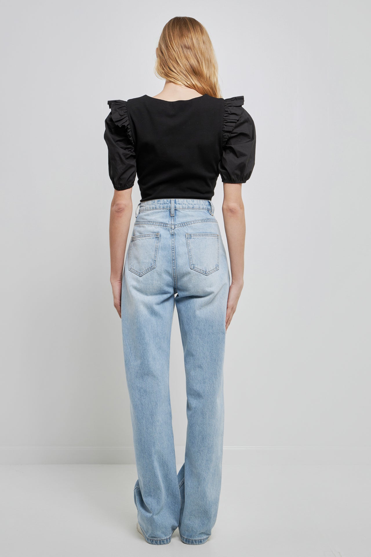 ENGLISH FACTORY - Mixed Media Puff Sleeve Knit Top - TOPS available at Objectrare