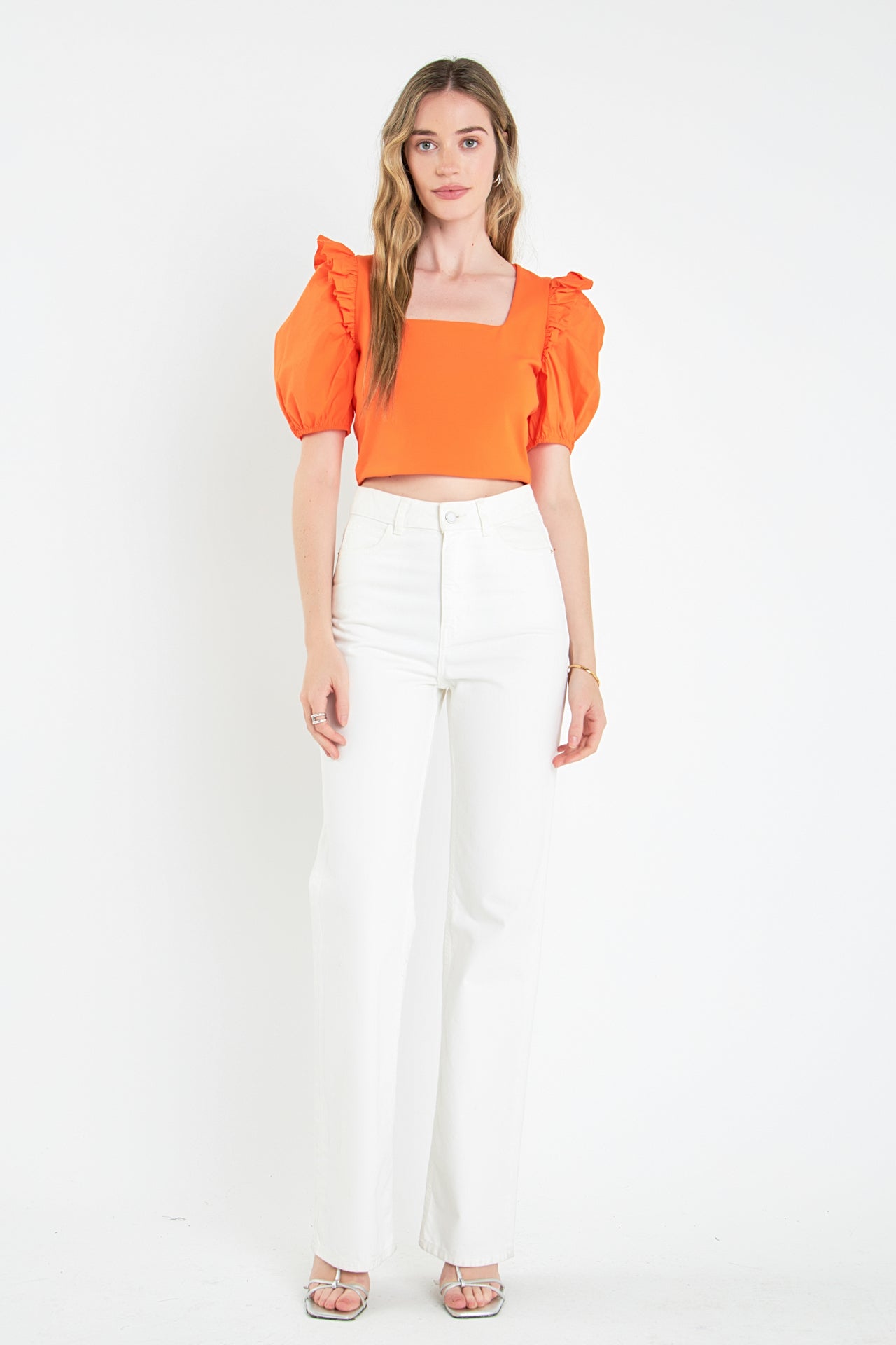ENGLISH FACTORY - Mixed Media Puff Sleeve Knit Top - TOPS available at Objectrare