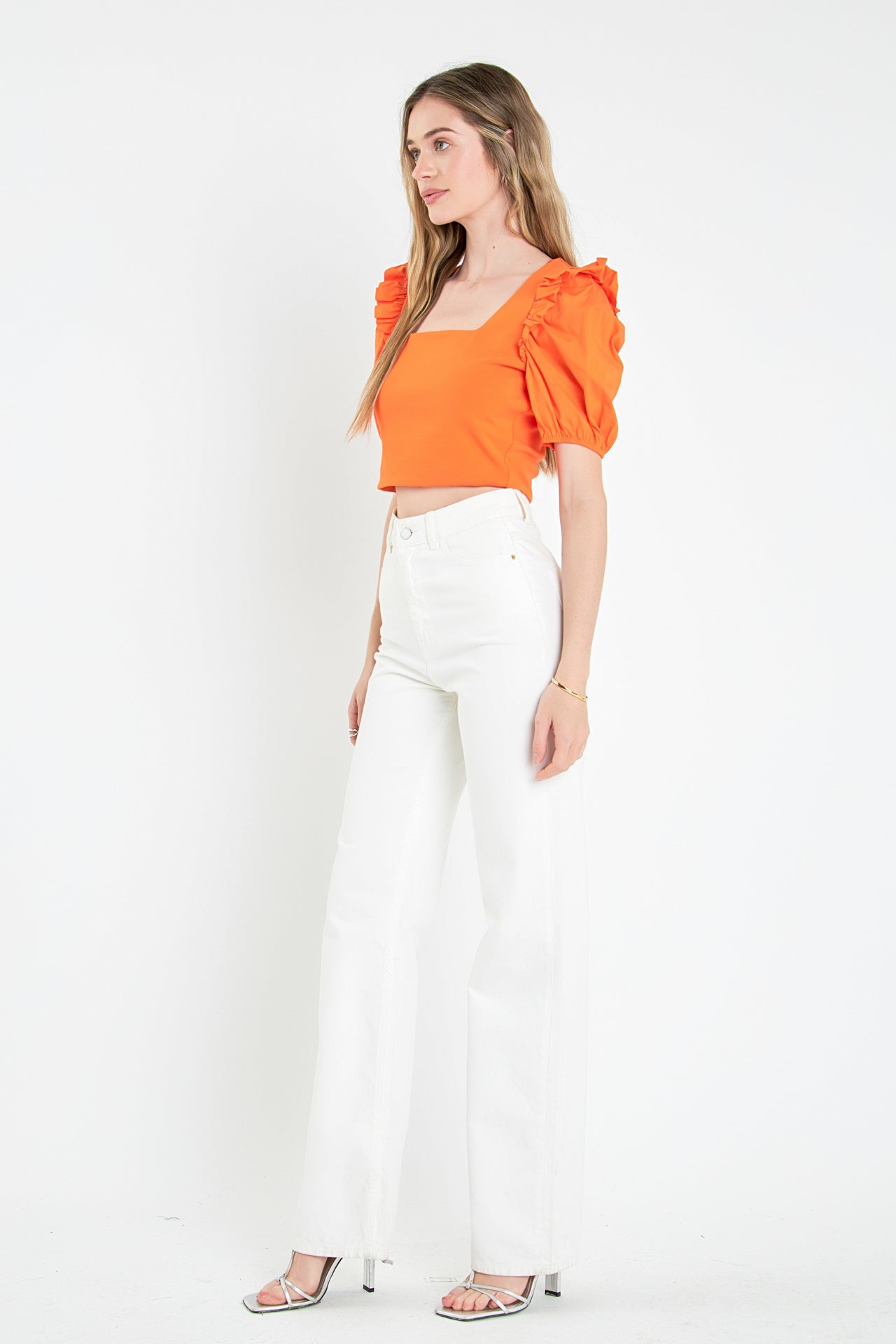 ENGLISH FACTORY - Mixed Media Puff Sleeve Knit Top - TOPS available at Objectrare