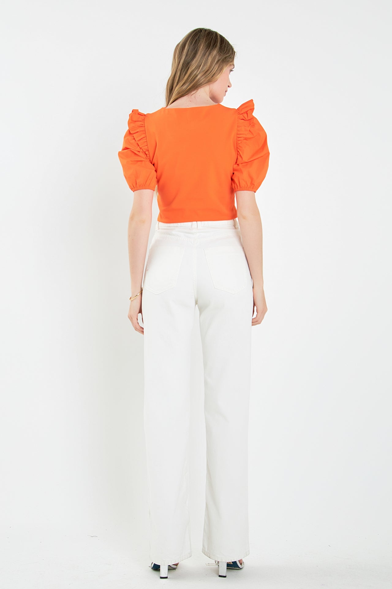 ENGLISH FACTORY - Mixed Media Puff Sleeve Knit Top - TOPS available at Objectrare