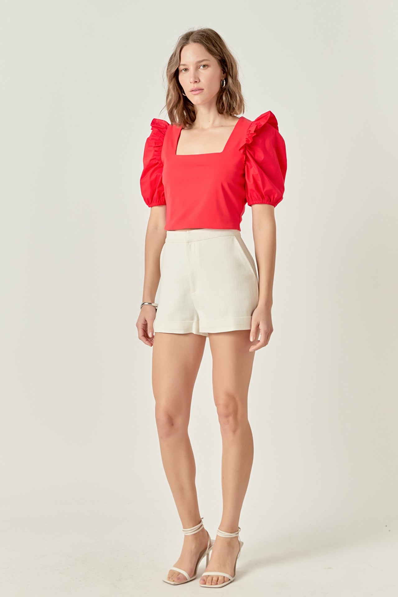 ENGLISH FACTORY - Mixed Media Puff Sleeve Knit Top - TOPS available at Objectrare
